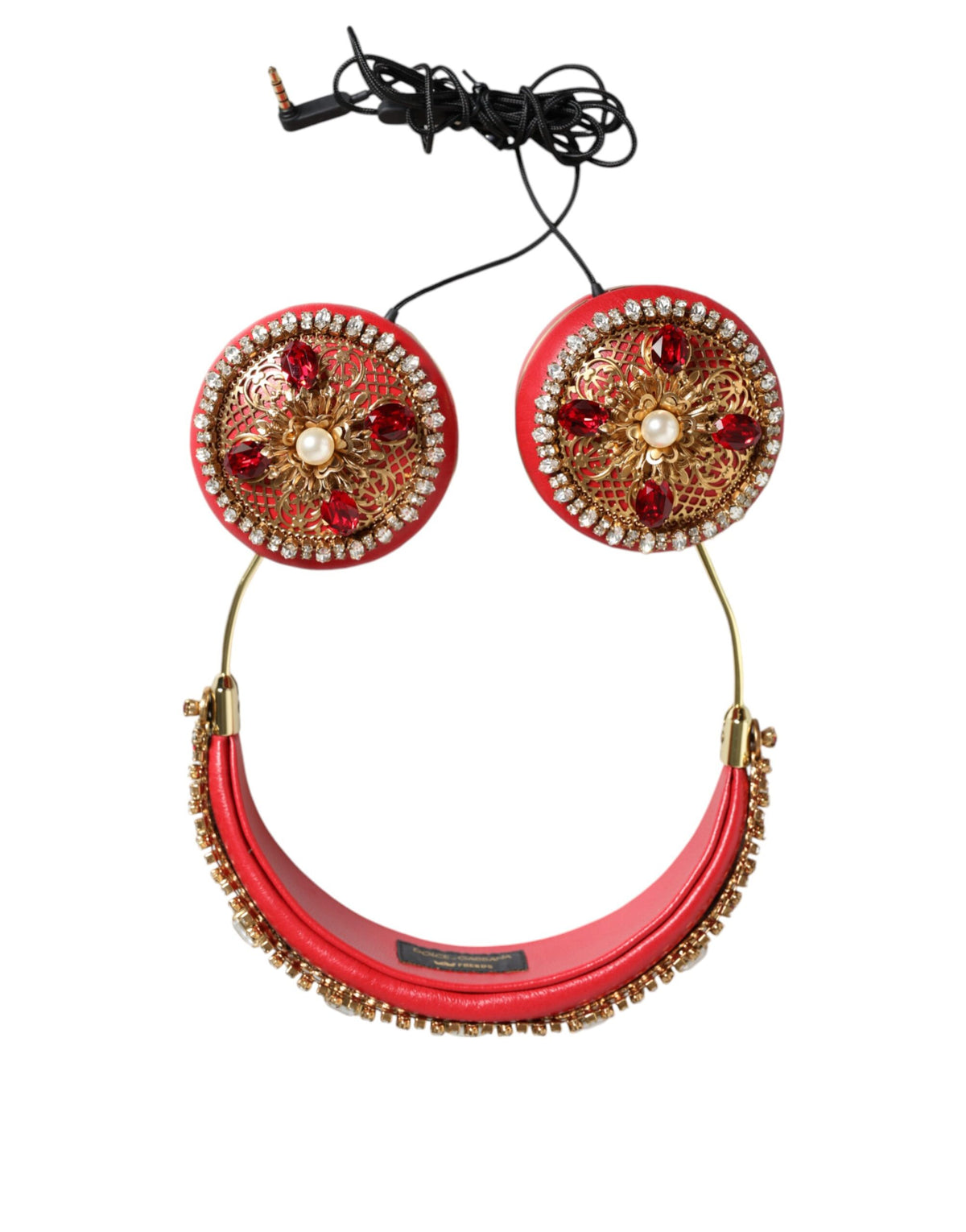 Dolce & Gabbana Red Nappa Leather Floral Crystal Women's Headphone