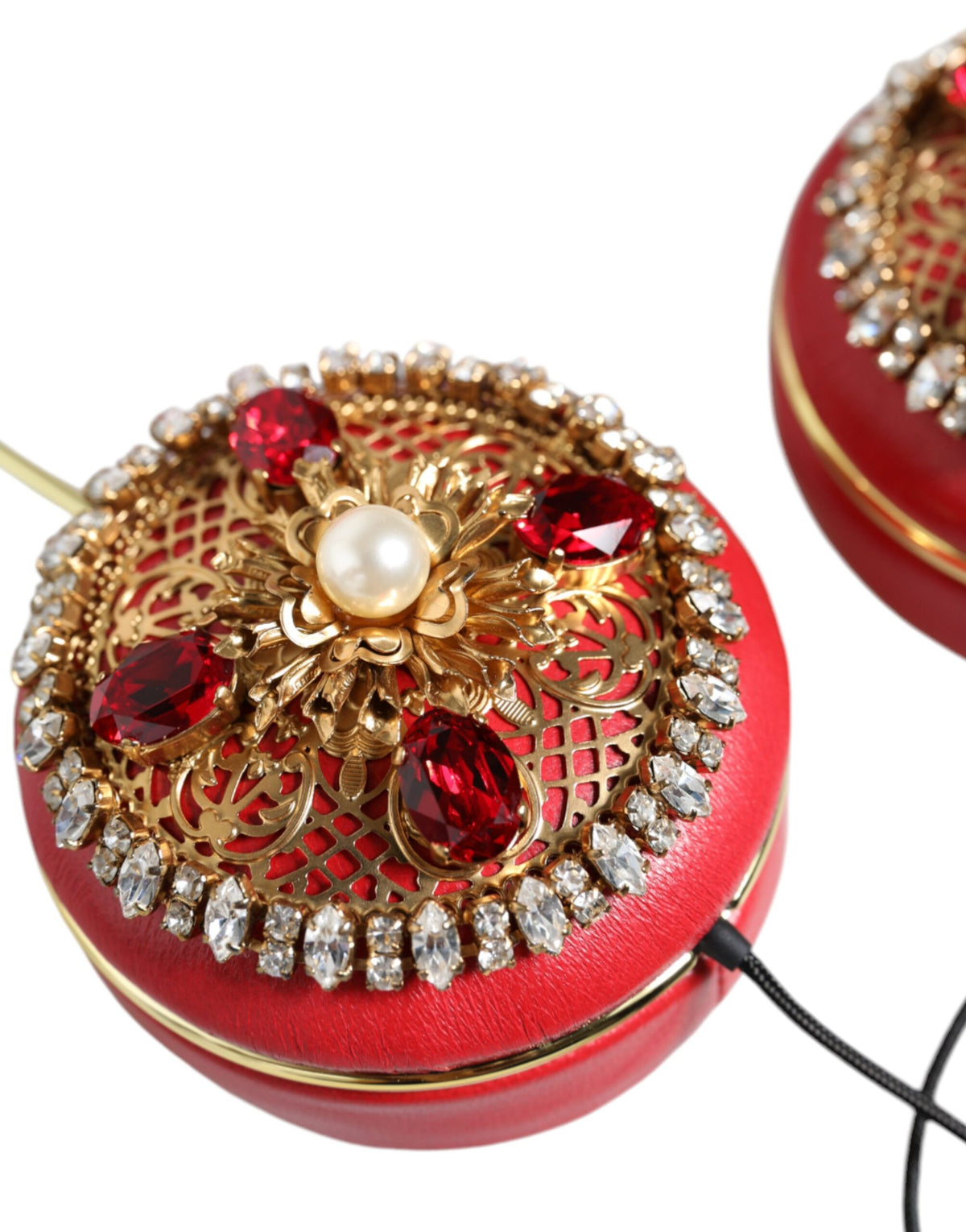 Dolce & Gabbana Red Nappa Leather Floral Crystal Women's Headphone