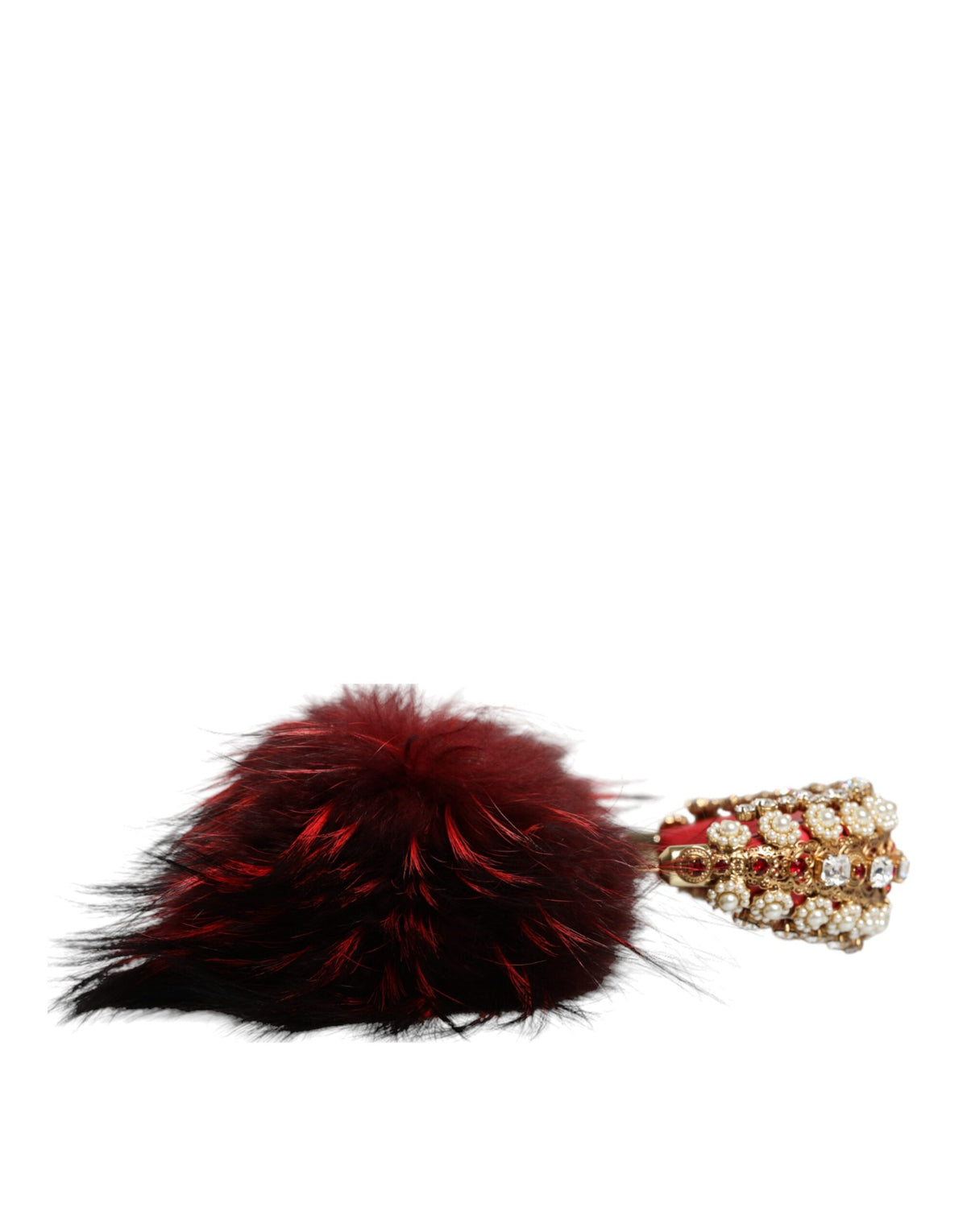 Dolce & Gabbana Red Gold Crystal Fur Headset Audio AUX Women's Headphones