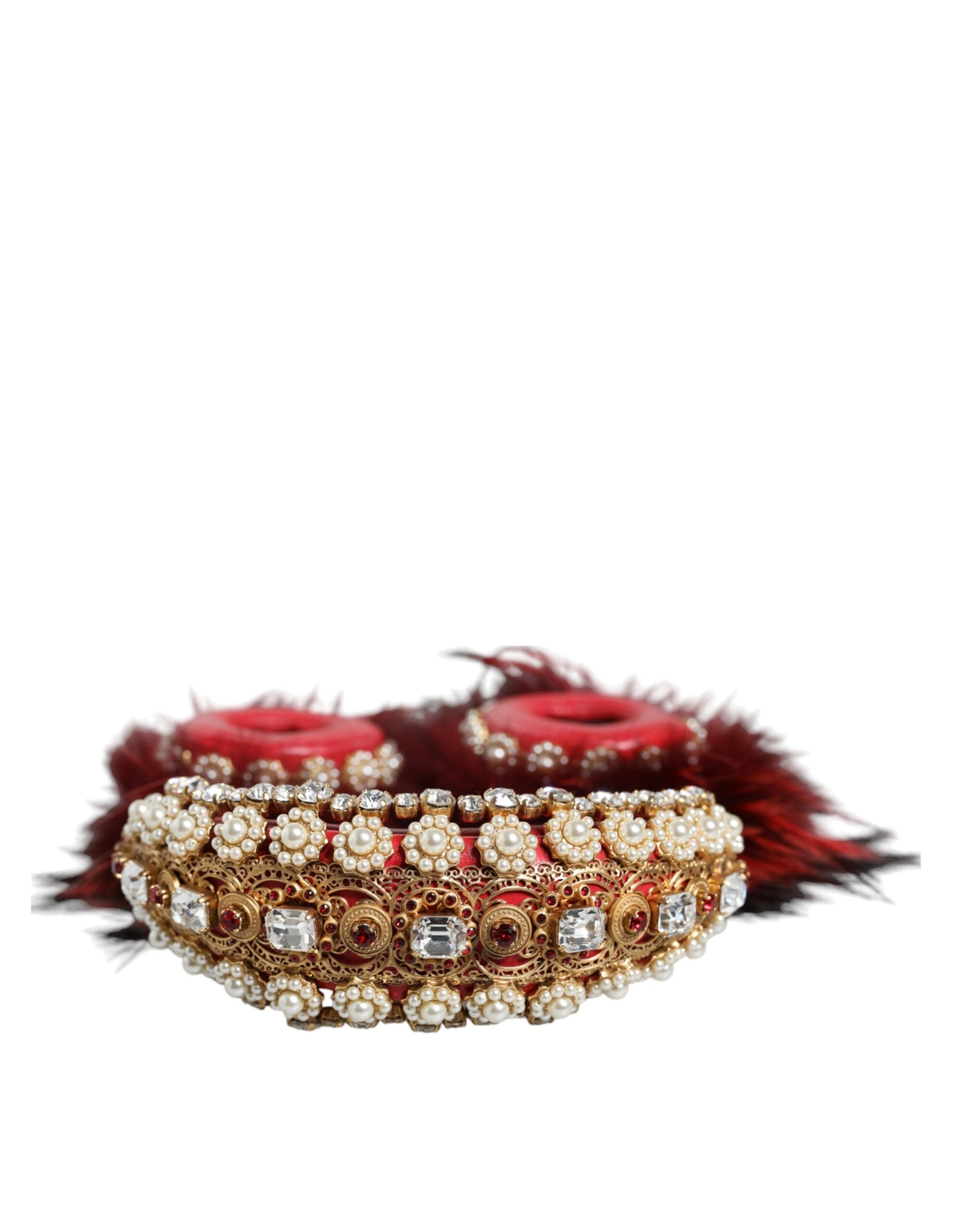 Dolce & Gabbana Red Gold Crystal Fur Headset Audio AUX Women's Headphones