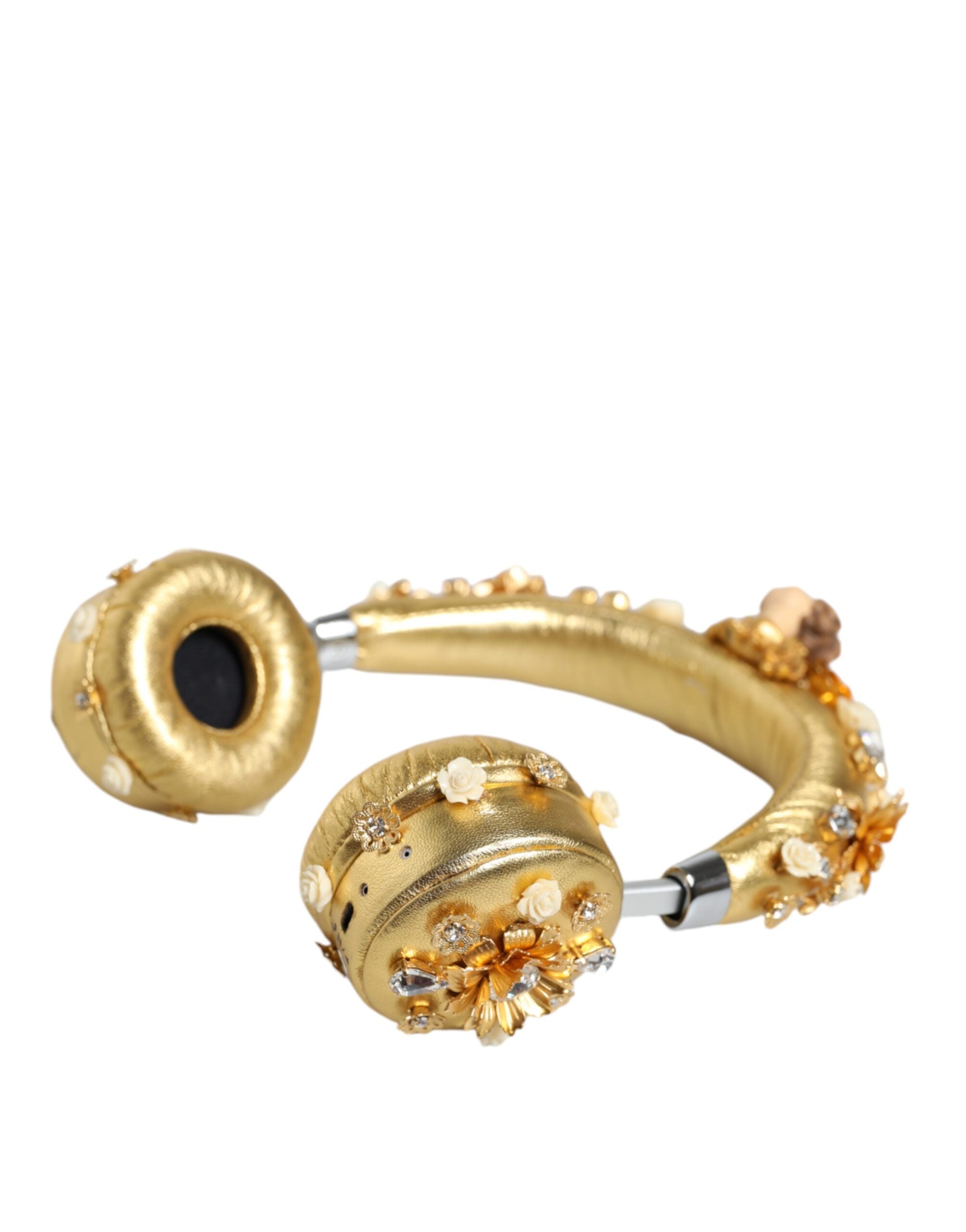 Dolce & Gabbana Gold Leather Floral Crystal Angel Headset Women's Headphones