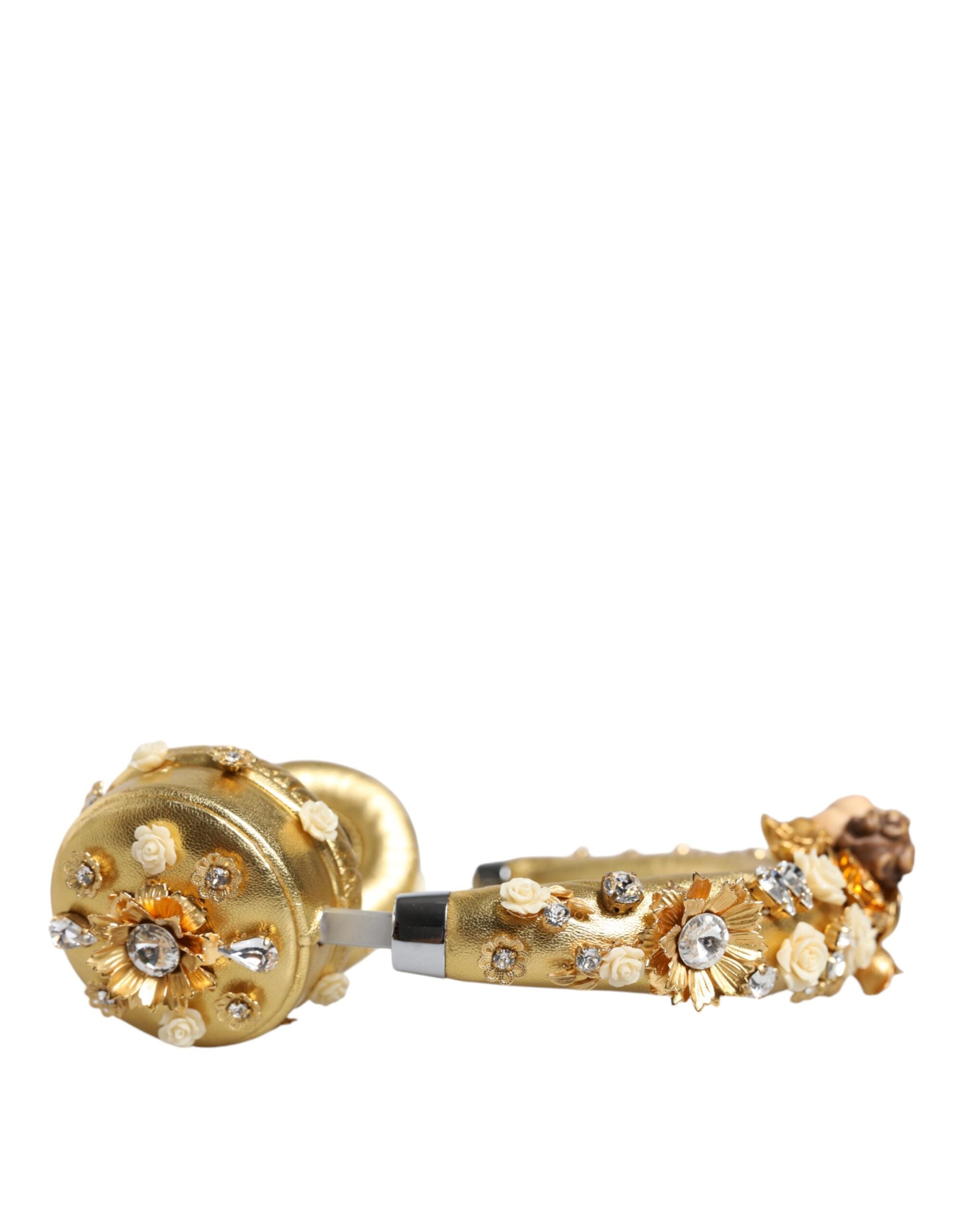 Dolce & Gabbana Gold Leather Floral Crystal Angel Headset Women's Headphones
