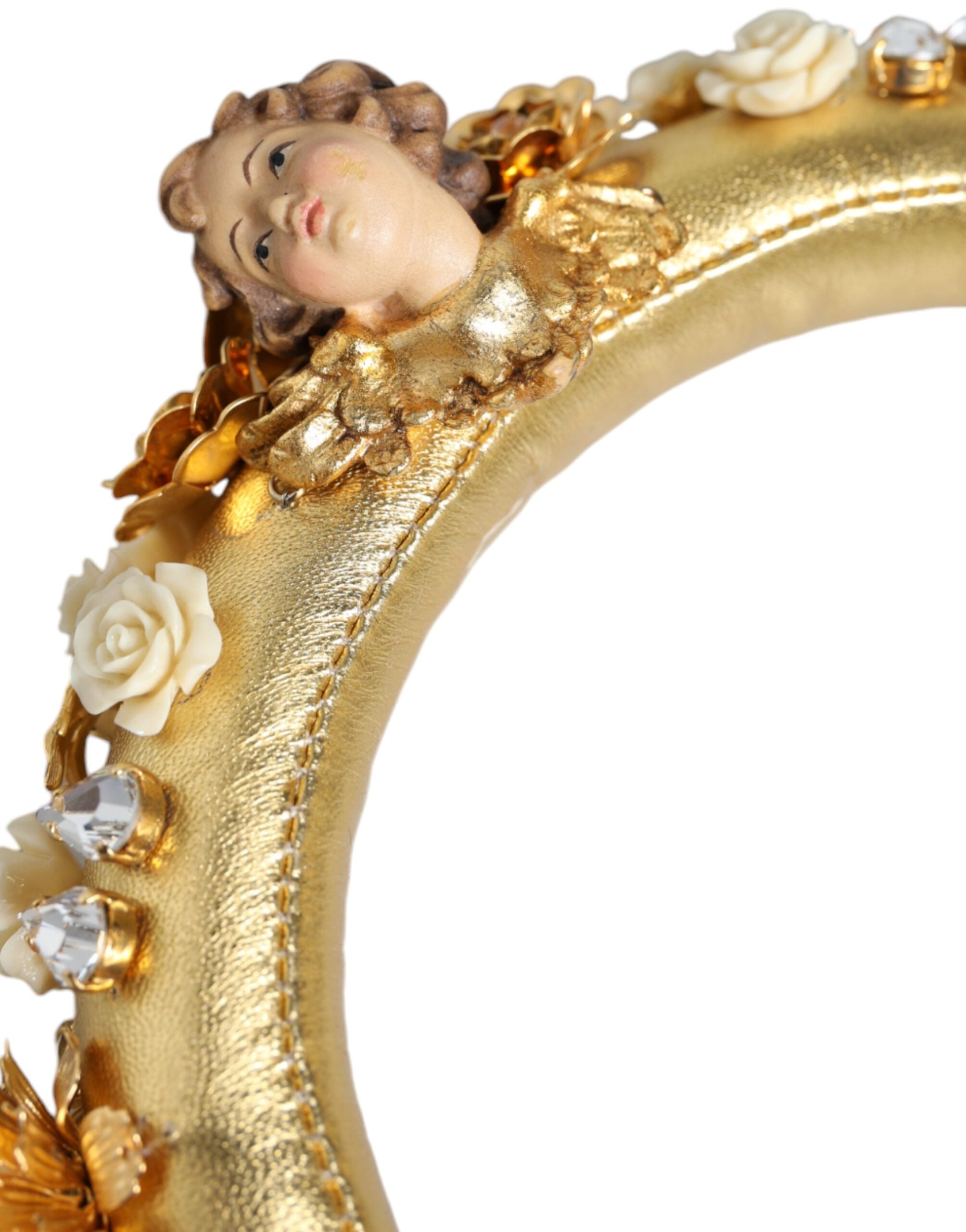 Dolce & Gabbana Gold Leather Floral Crystal Angel Headset Women's Headphones