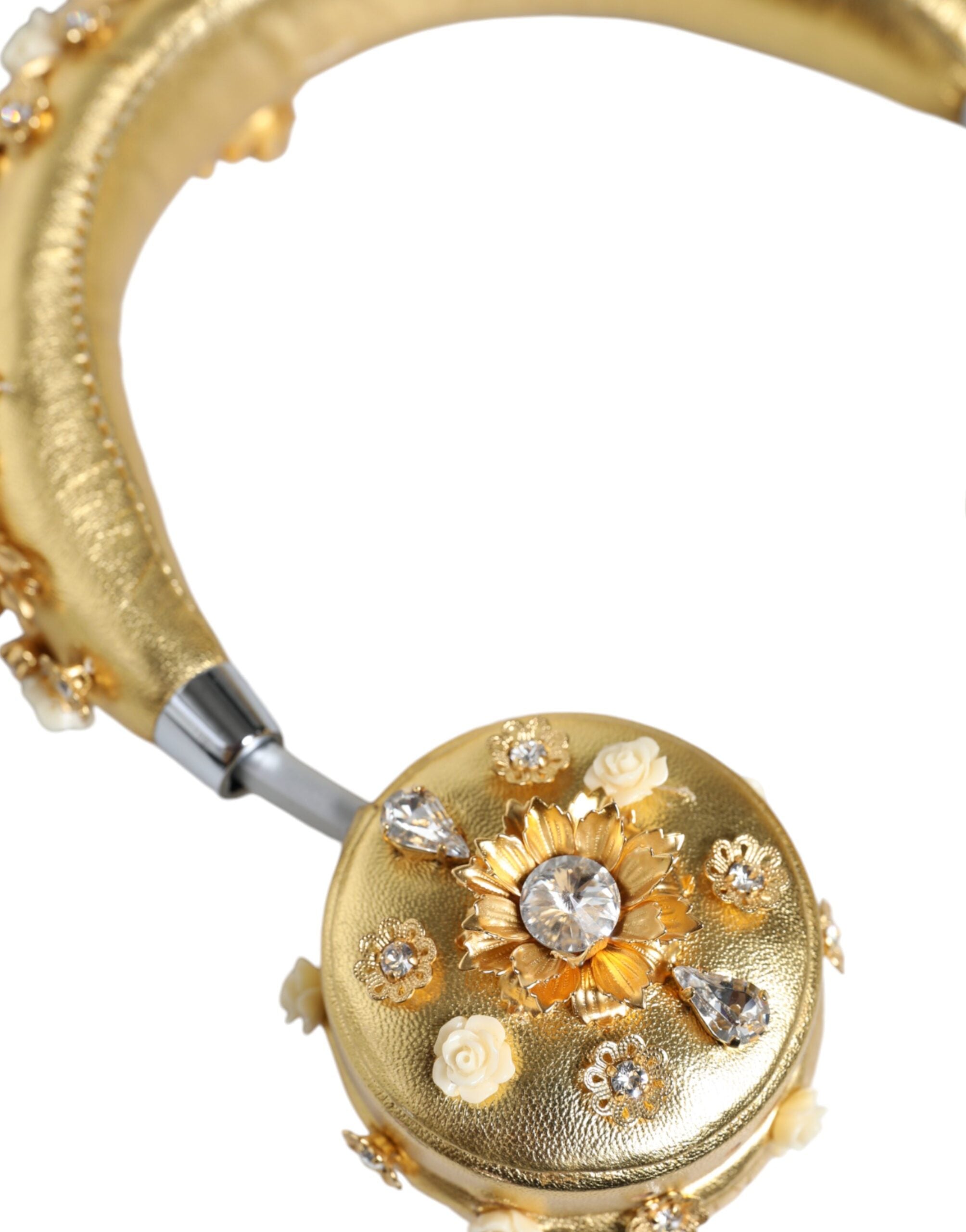 Dolce & Gabbana Gold Leather Floral Crystal Angel Headset Women's Headphones