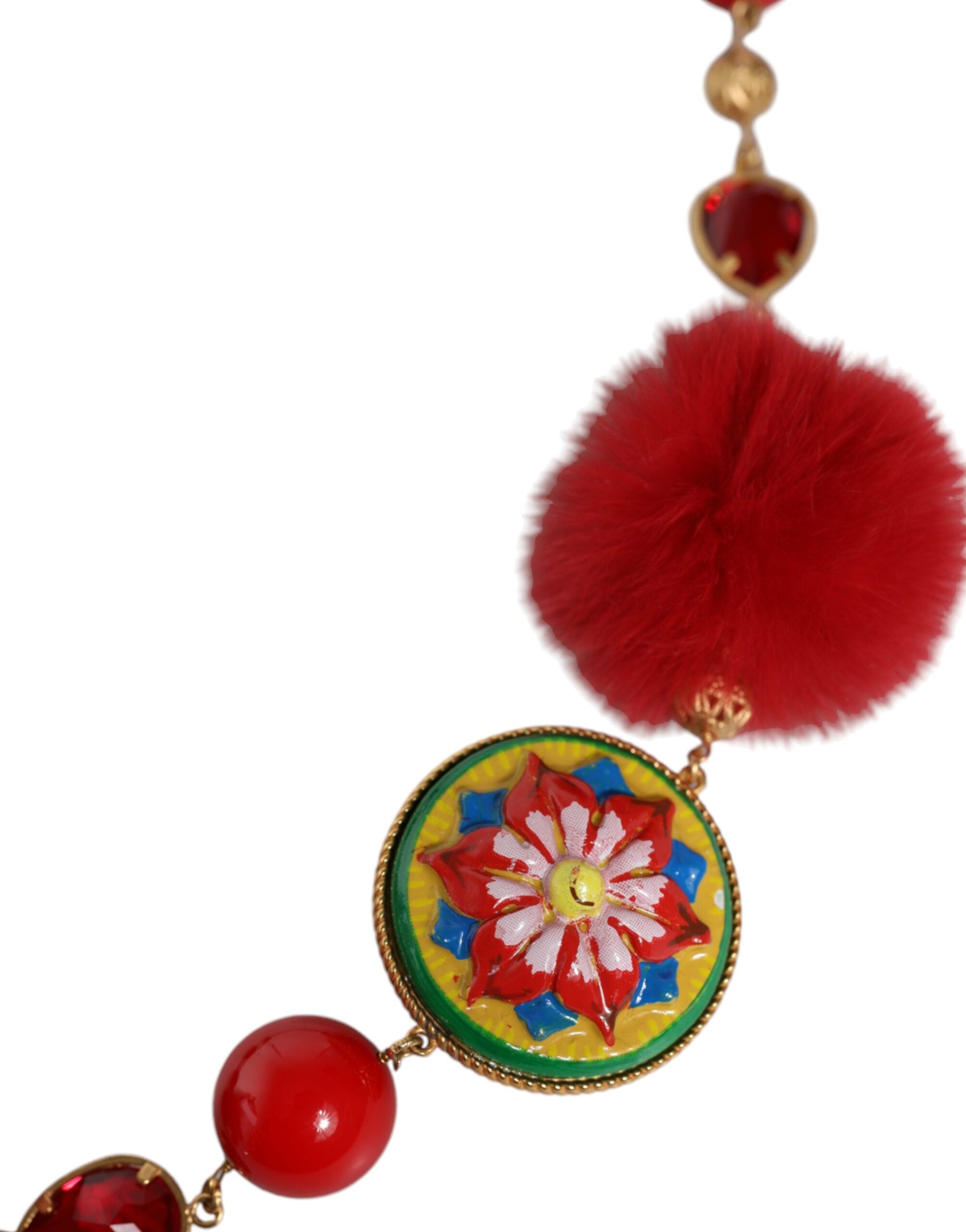 Dolce & Gabbana Gold Brass Red Fur Crystal Waist Torero Women's Belt