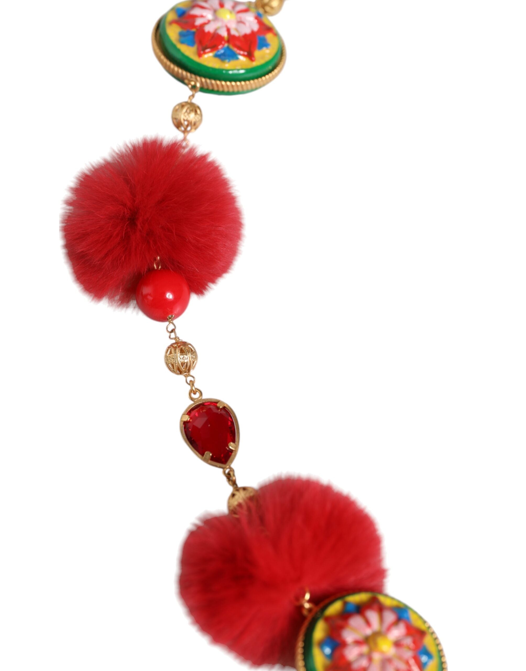 Dolce & Gabbana Gold Brass Red Fur Crystal Waist Torero Women's Belt