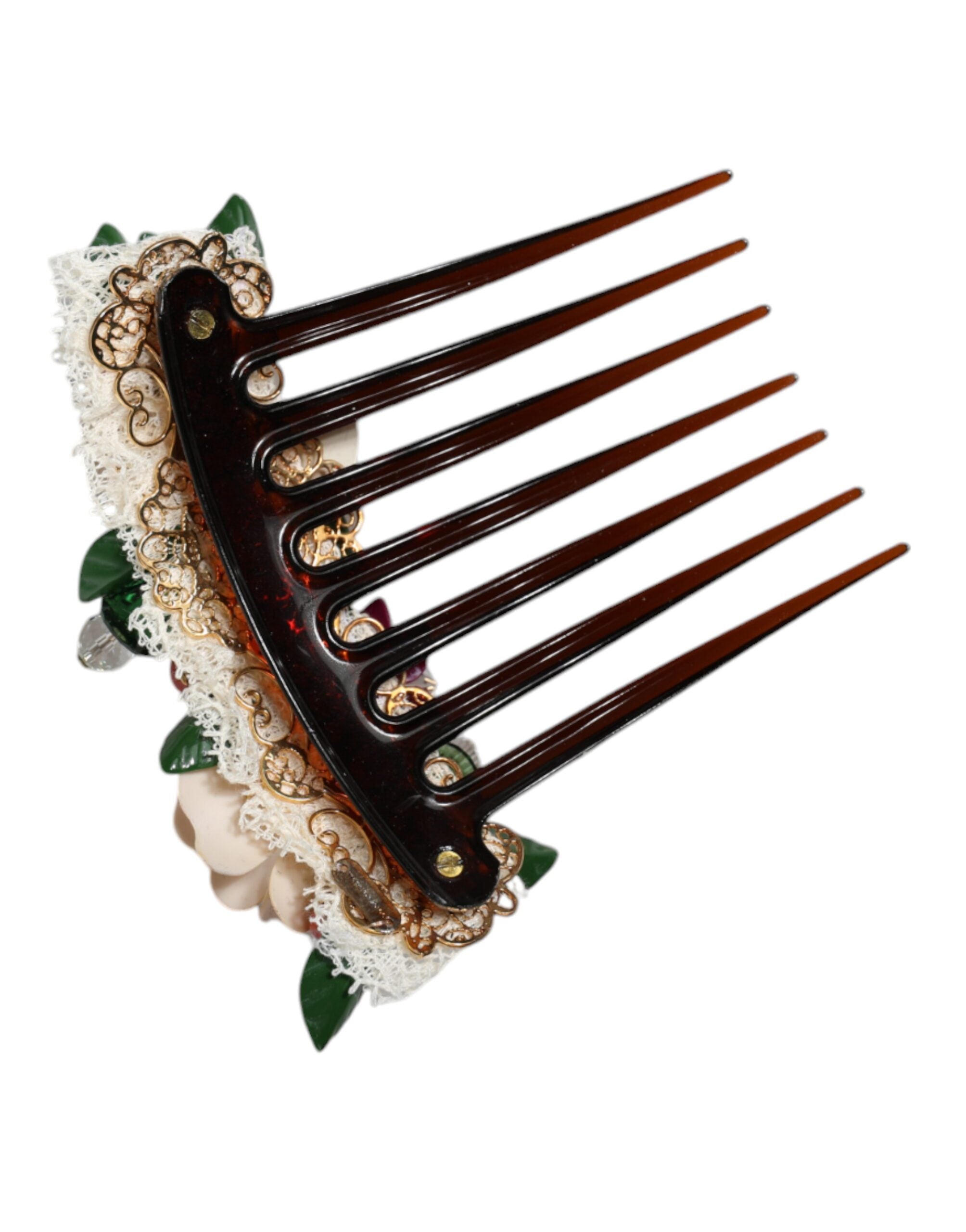 Dolce & Gabbana Brown Plastic Crystal Floral Women Hair Women's Comb