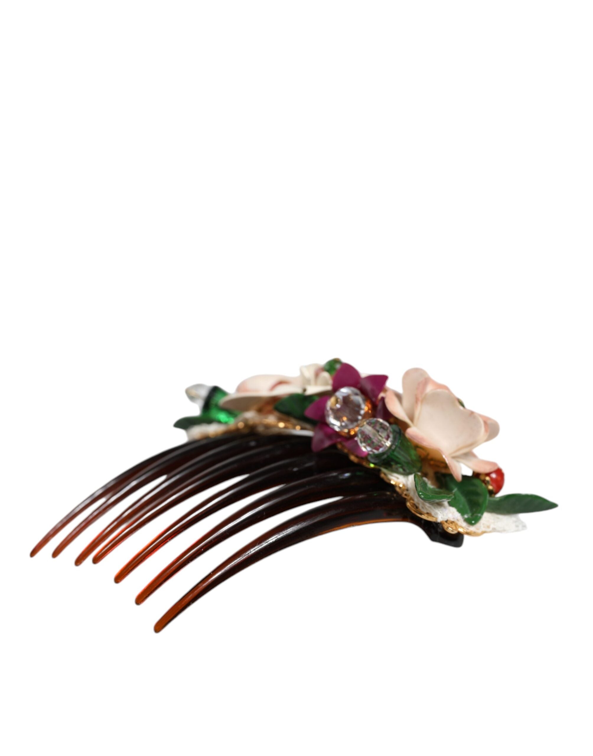 Dolce & Gabbana Brown Plastic Crystal Floral Women Hair Women's Comb