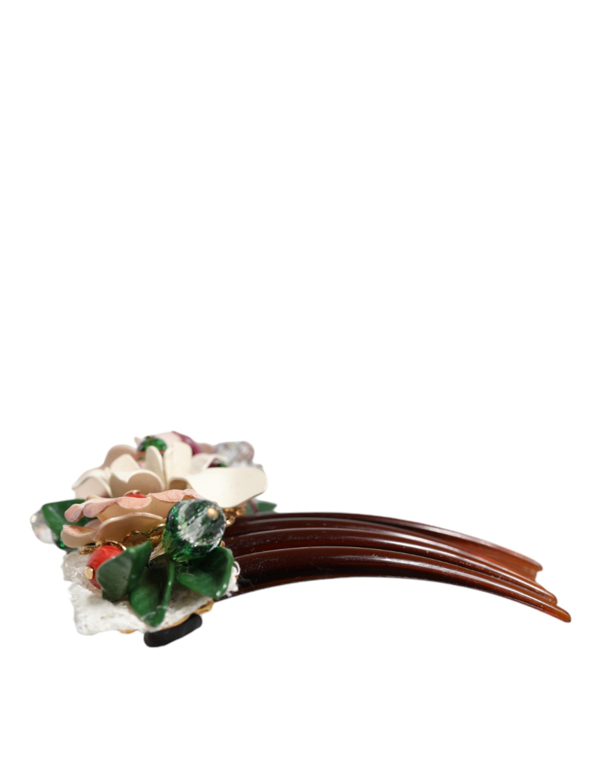 Dolce & Gabbana Brown Plastic Crystal Floral Women Hair Women's Comb