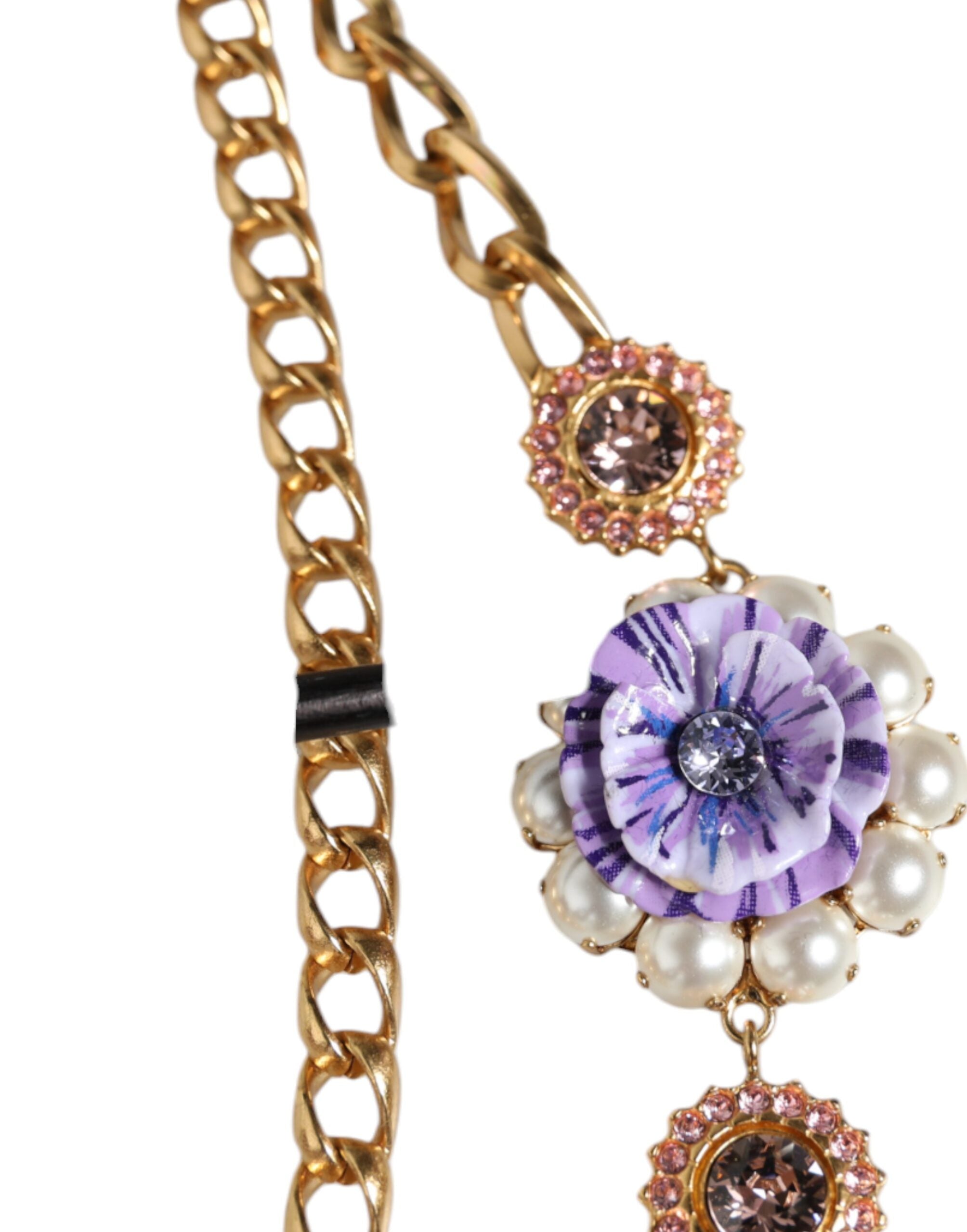 Dolce & Gabbana Gold Tone Floral Crystals Embellished Layered Women's Necklace (Pre-Owned)