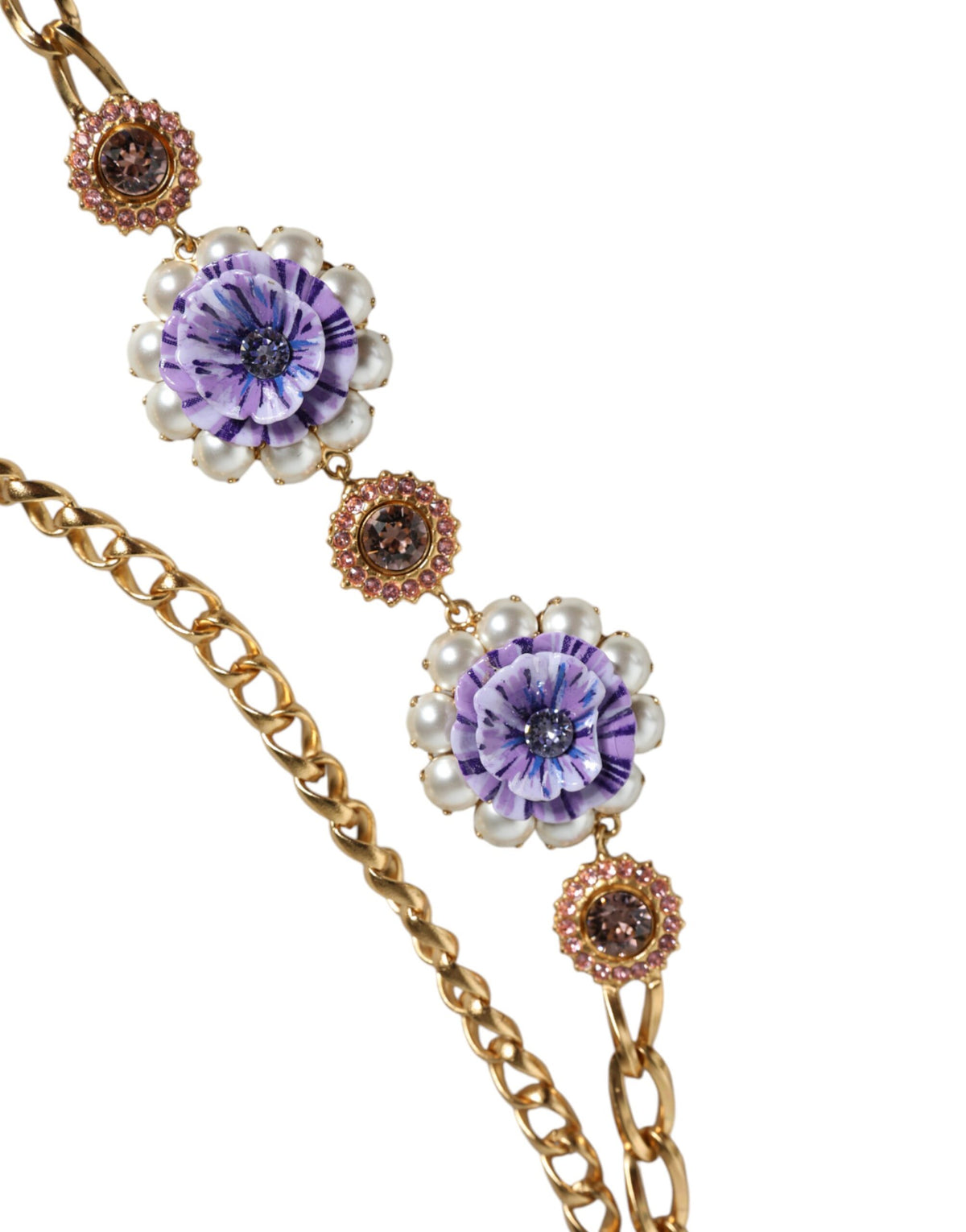 Dolce & Gabbana Gold Tone Floral Crystals Embellished Layered Women's Necklace (Pre-Owned)