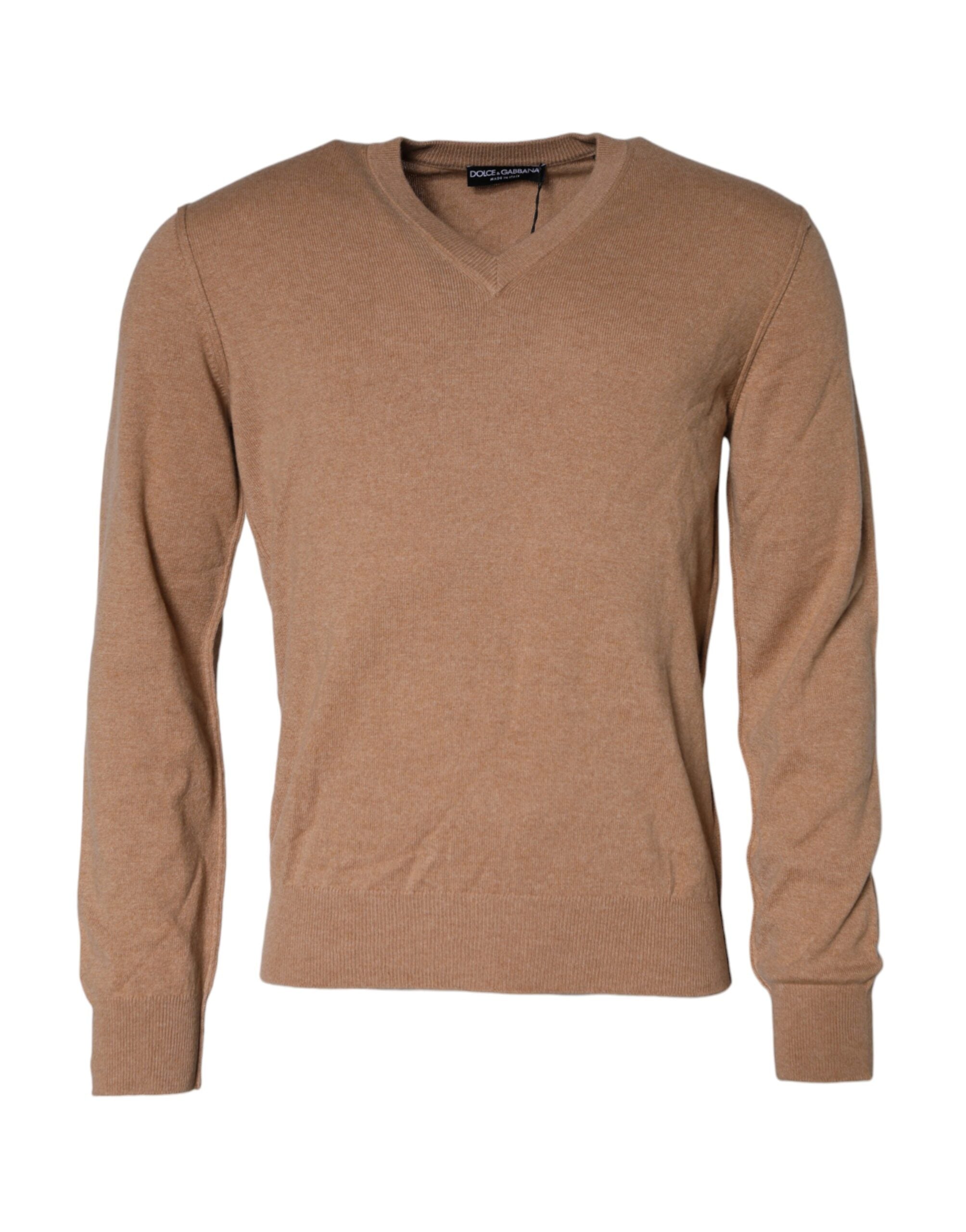 Dolce & Gabbana Brown Cashmere Knit V-neck Pullover Men's Sweater