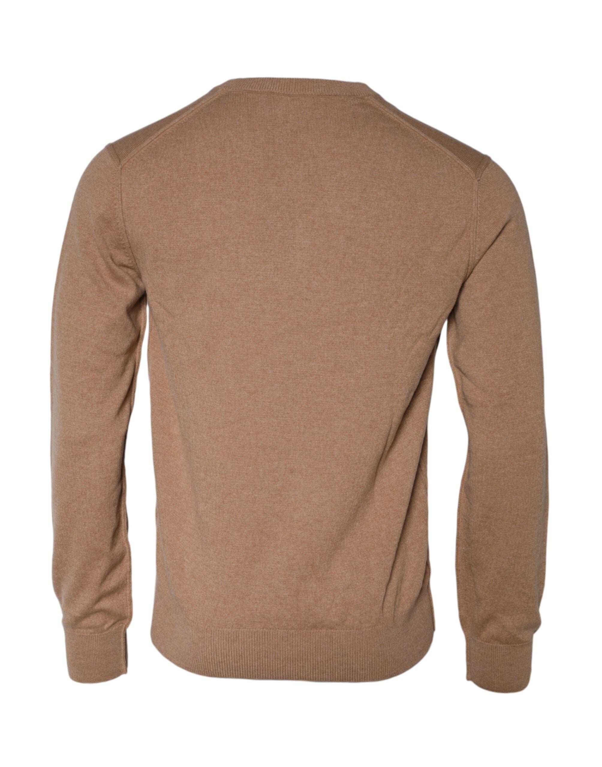 Dolce & Gabbana Brown Cashmere Knit V-neck Pullover Men's Sweater