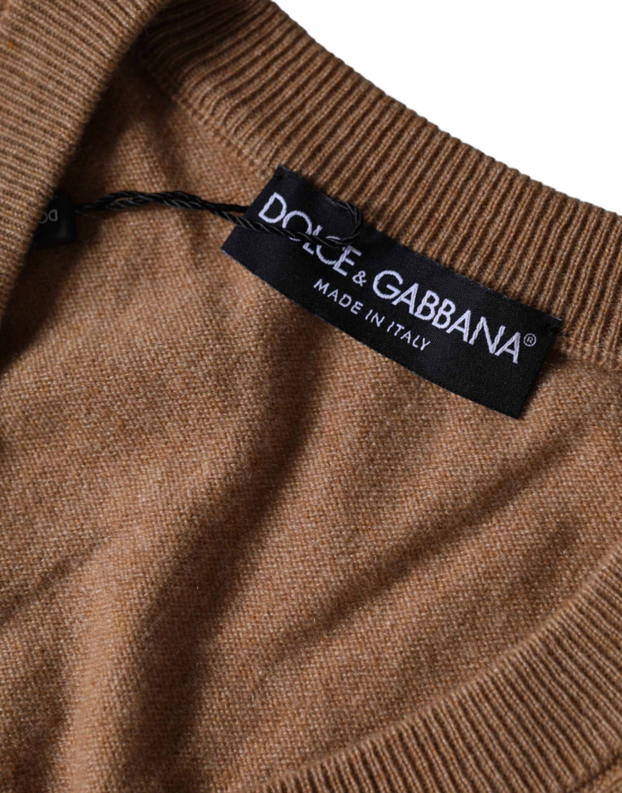 Dolce & Gabbana Brown Cashmere Knit V-neck Pullover Men's Sweater
