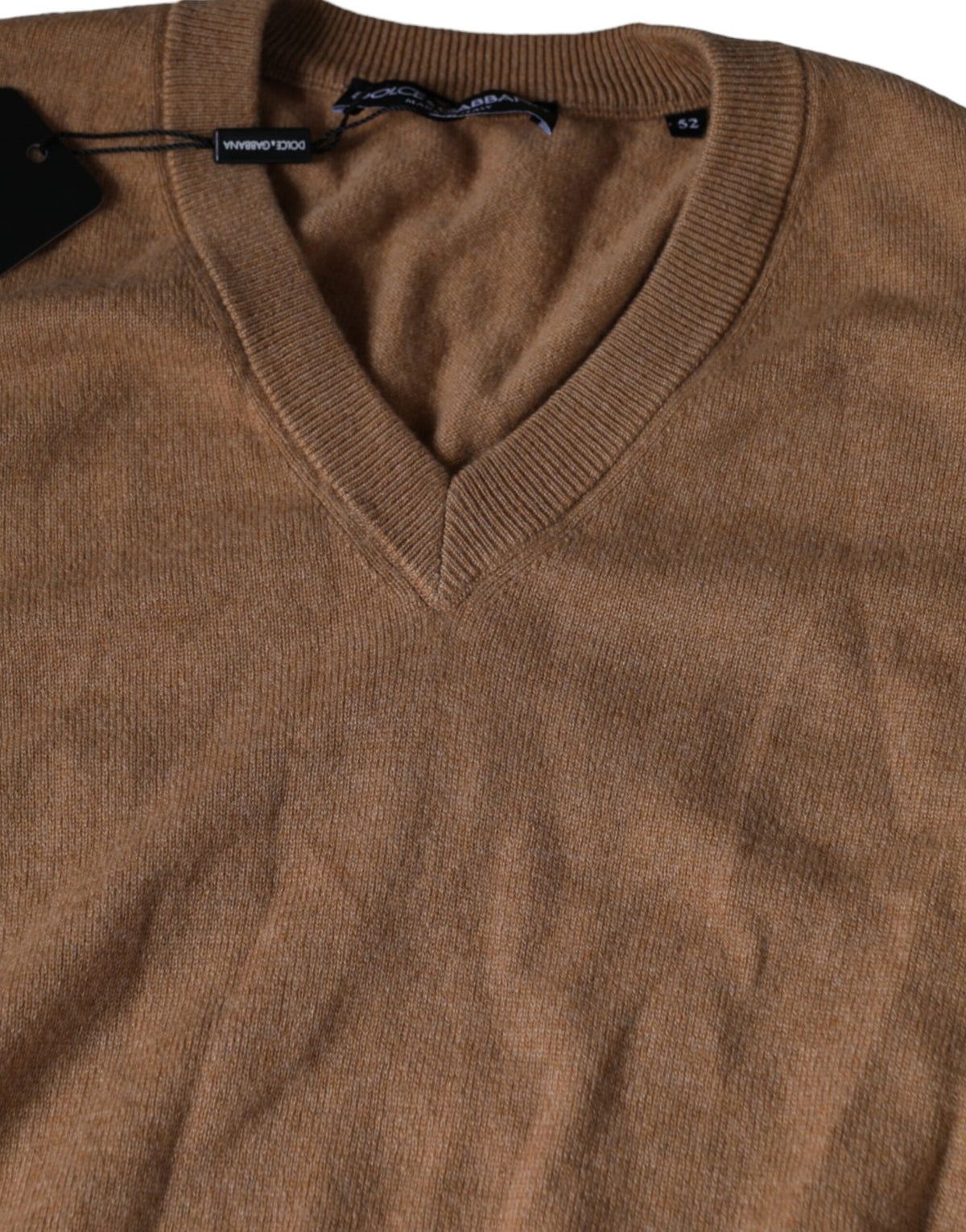Dolce & Gabbana Brown Cashmere Knit V-neck Pullover Men's Sweater (Pre-Owned)