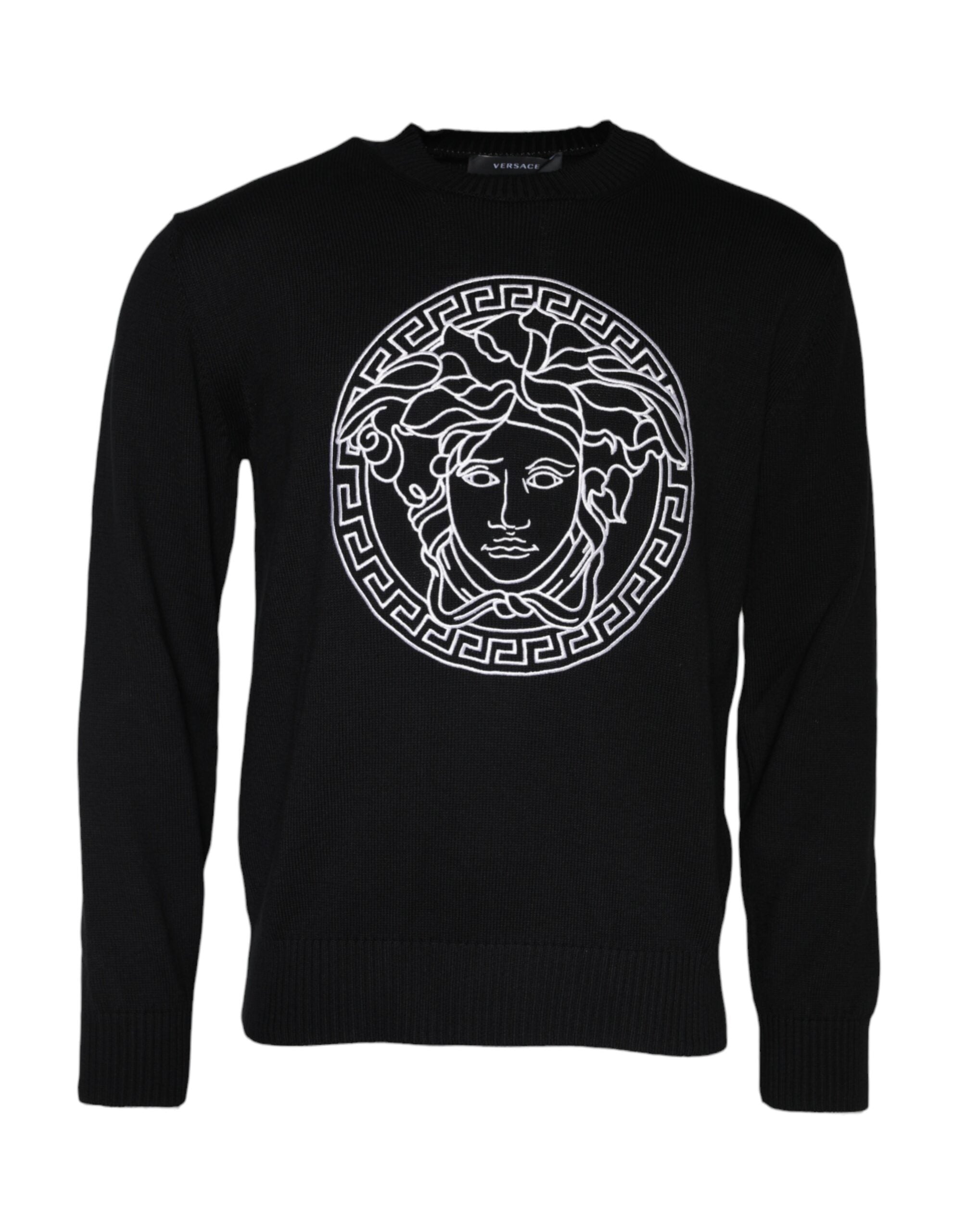 Versace Black Medusa Embroidery Crew Neck Pullover Men's Sweater