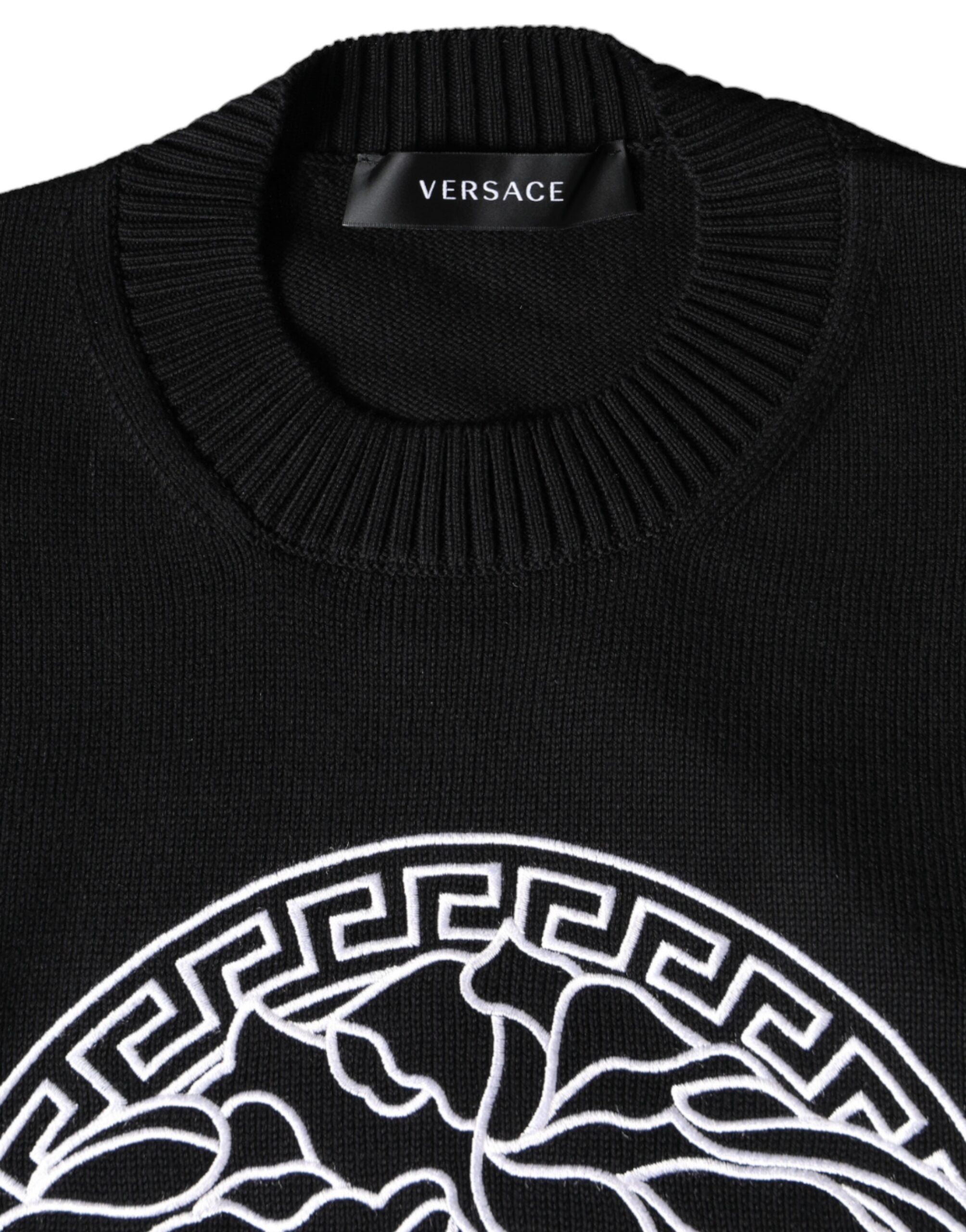 Versace Black Medusa Embroidery Crew Neck Pullover Men's Sweater