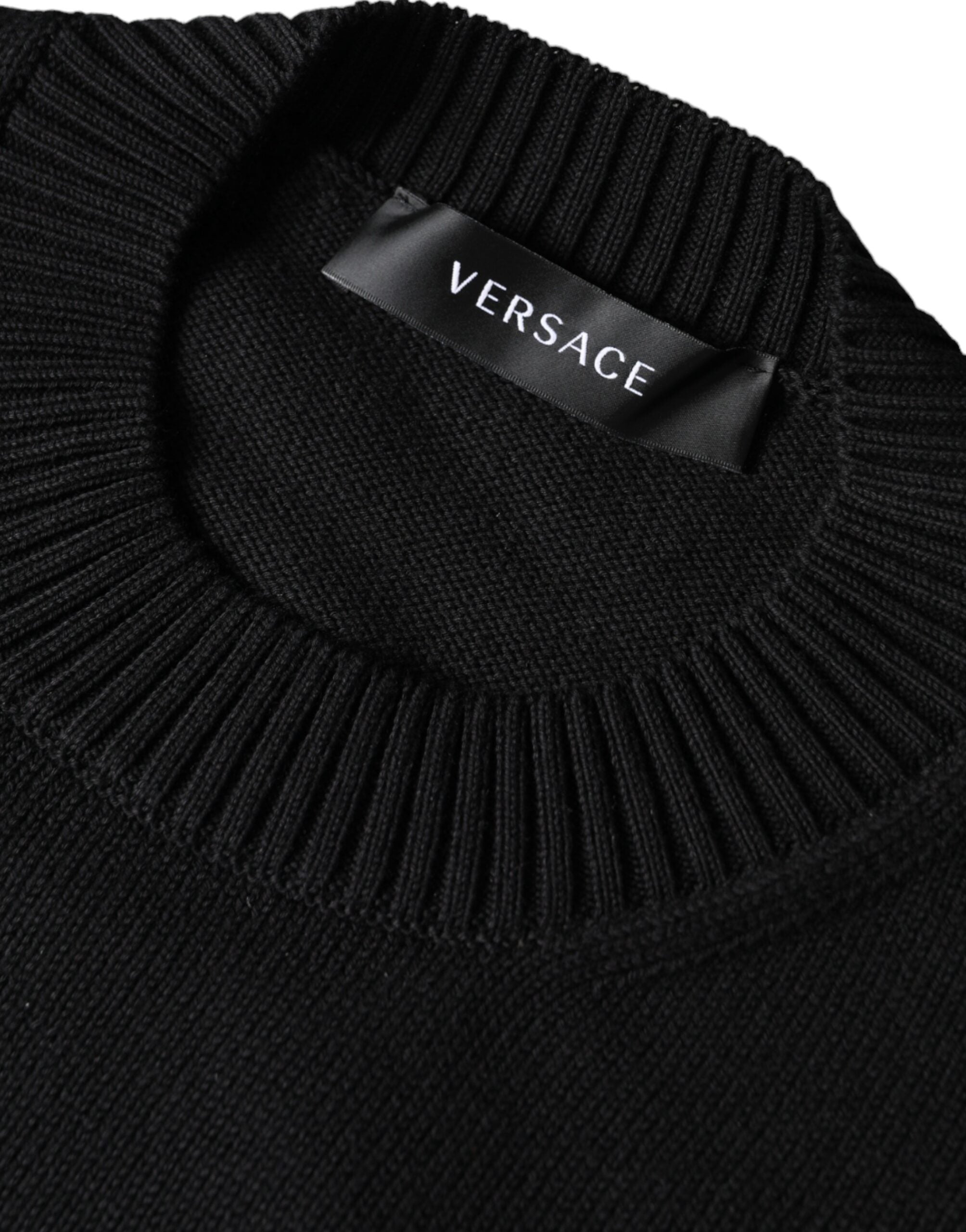 Versace Black Medusa Embroidery Crew Neck Pullover Men's Sweater