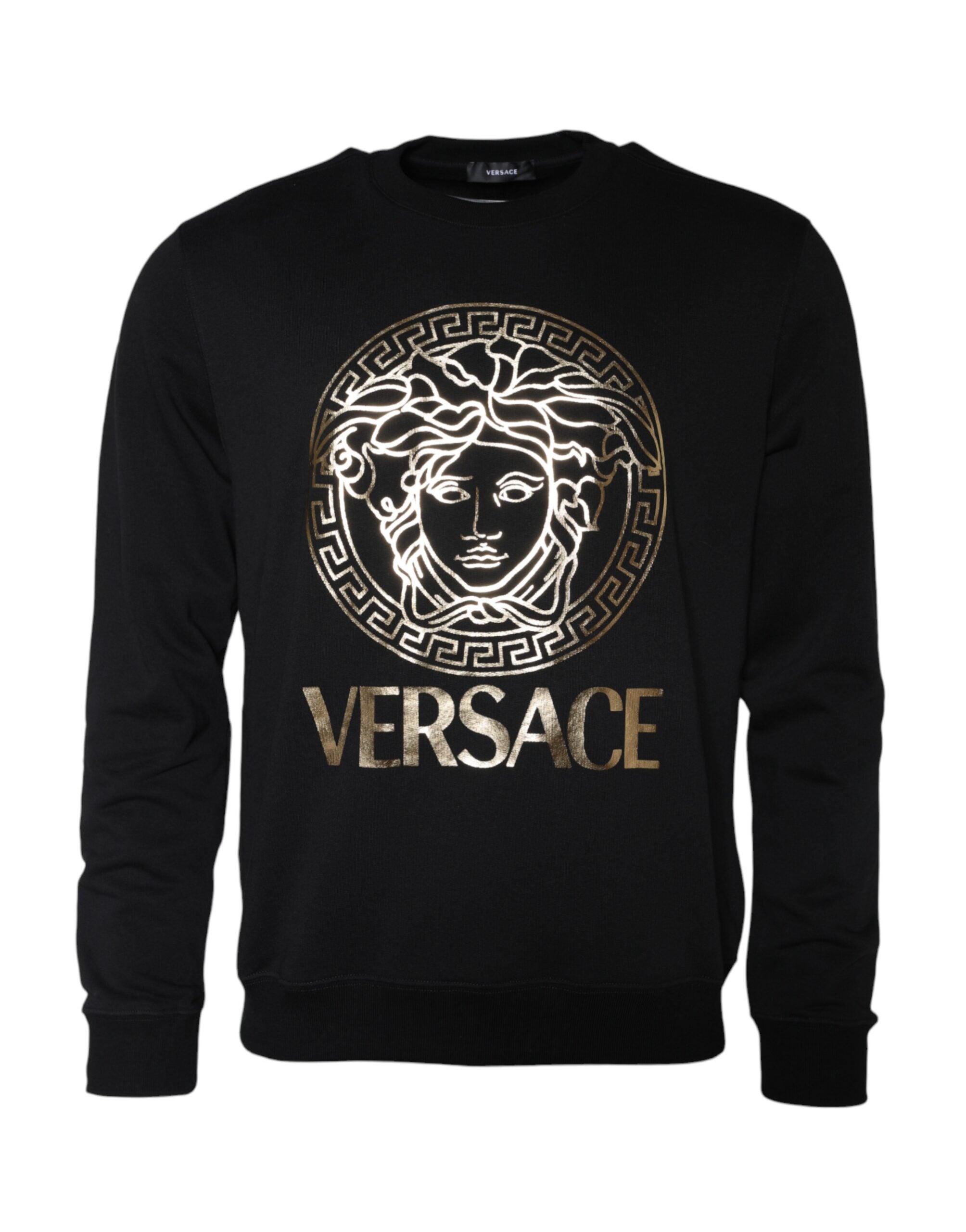 Versace Black Medusa Fleece Cotton Crew Neck Sweatshirt Men's Sweater