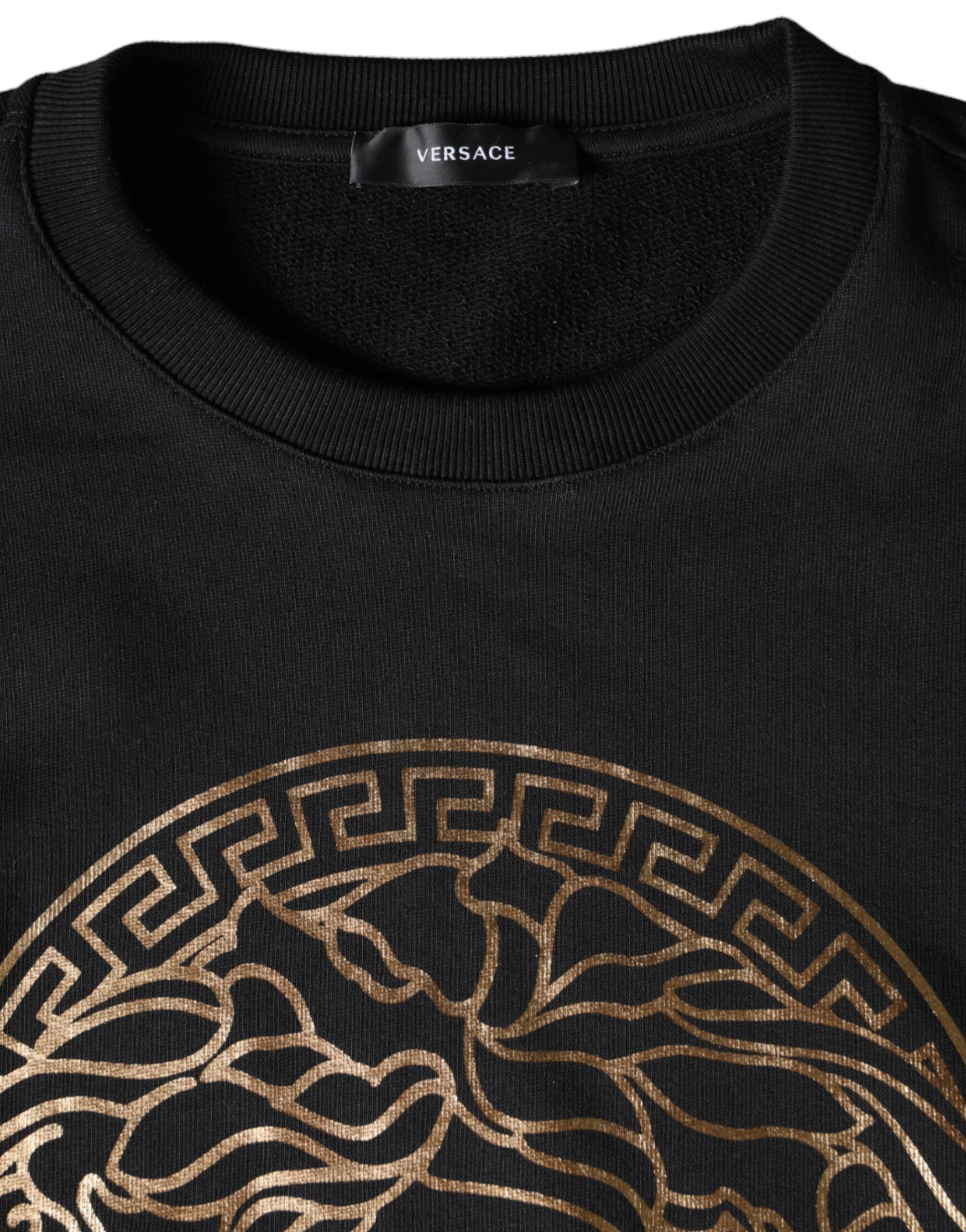 Versace Black Medusa Fleece Cotton Crew Neck Sweatshirt Men's Sweater