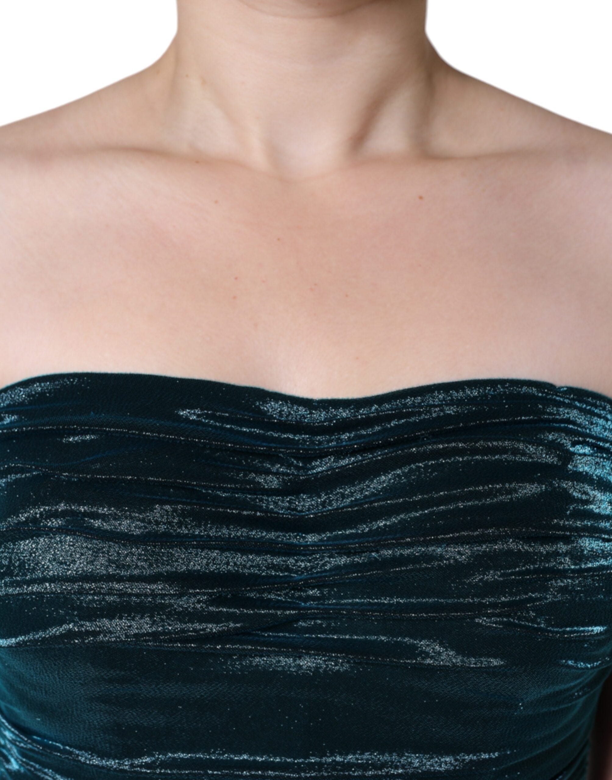 Dolce & Gabbana Green Silk Blend Satin Fitted Strapless Women's Dress (Pre-Owned)