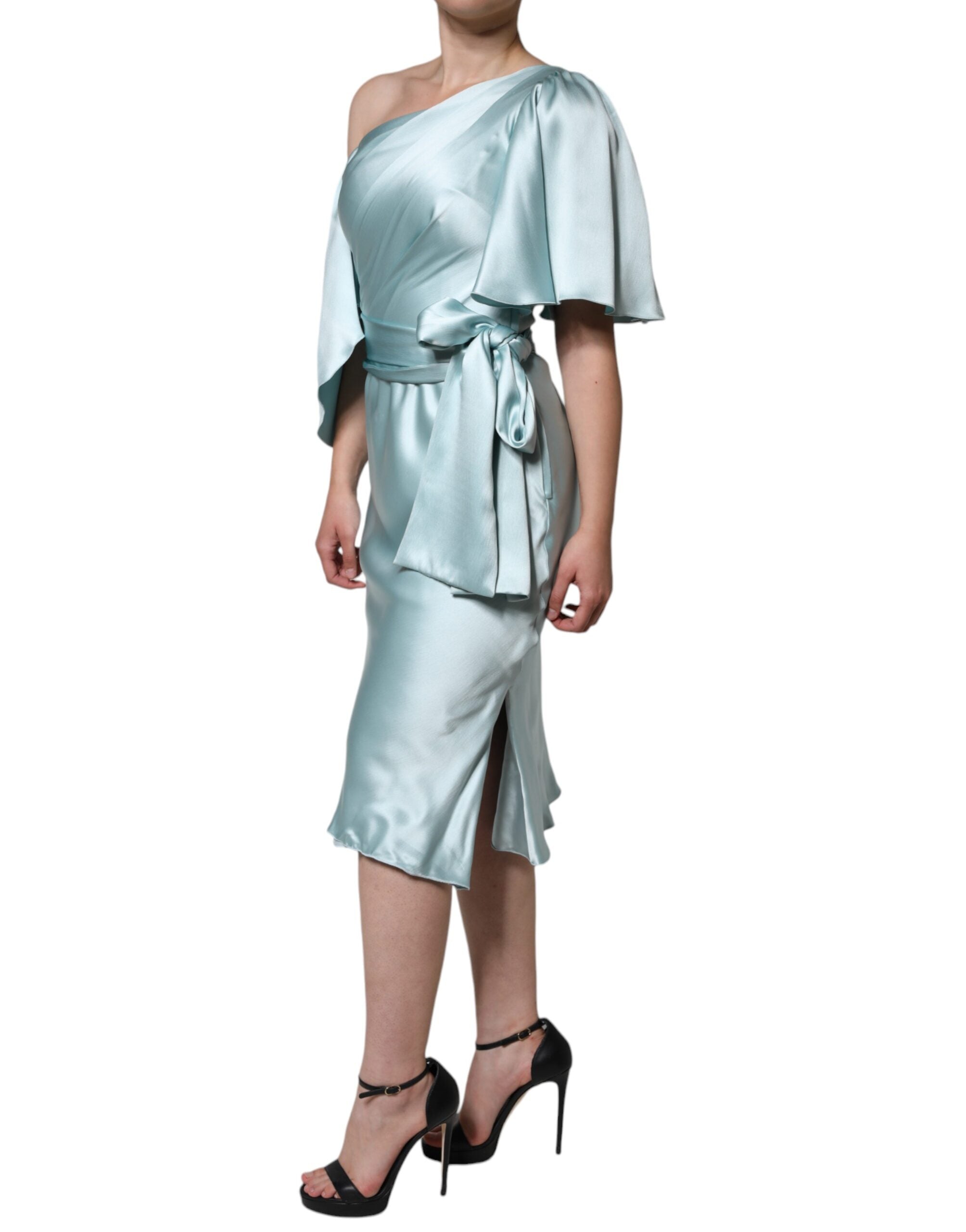Dolce & Gabbana Mint Green Silk Fit Cut One Shoulder Women's Dress (Pre-Owned)