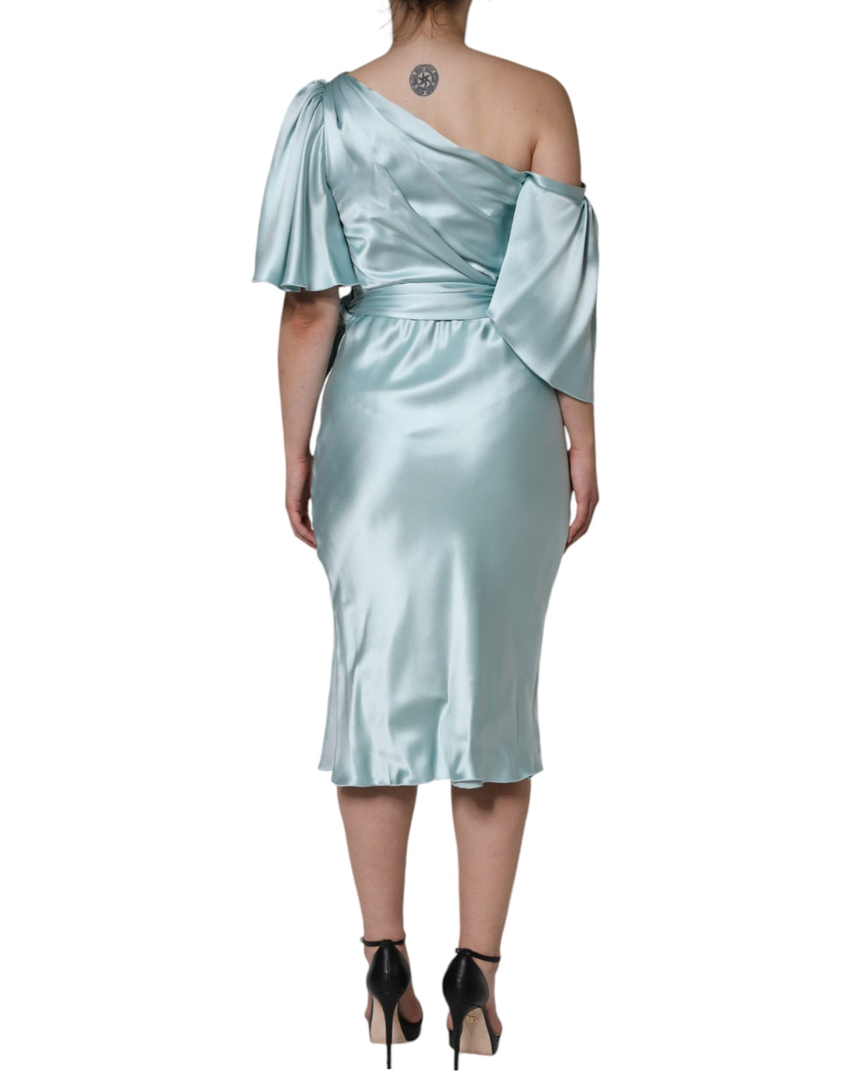 Dolce & Gabbana Mint Green Silk Fit Cut One Shoulder Women's Dress (Pre-Owned)