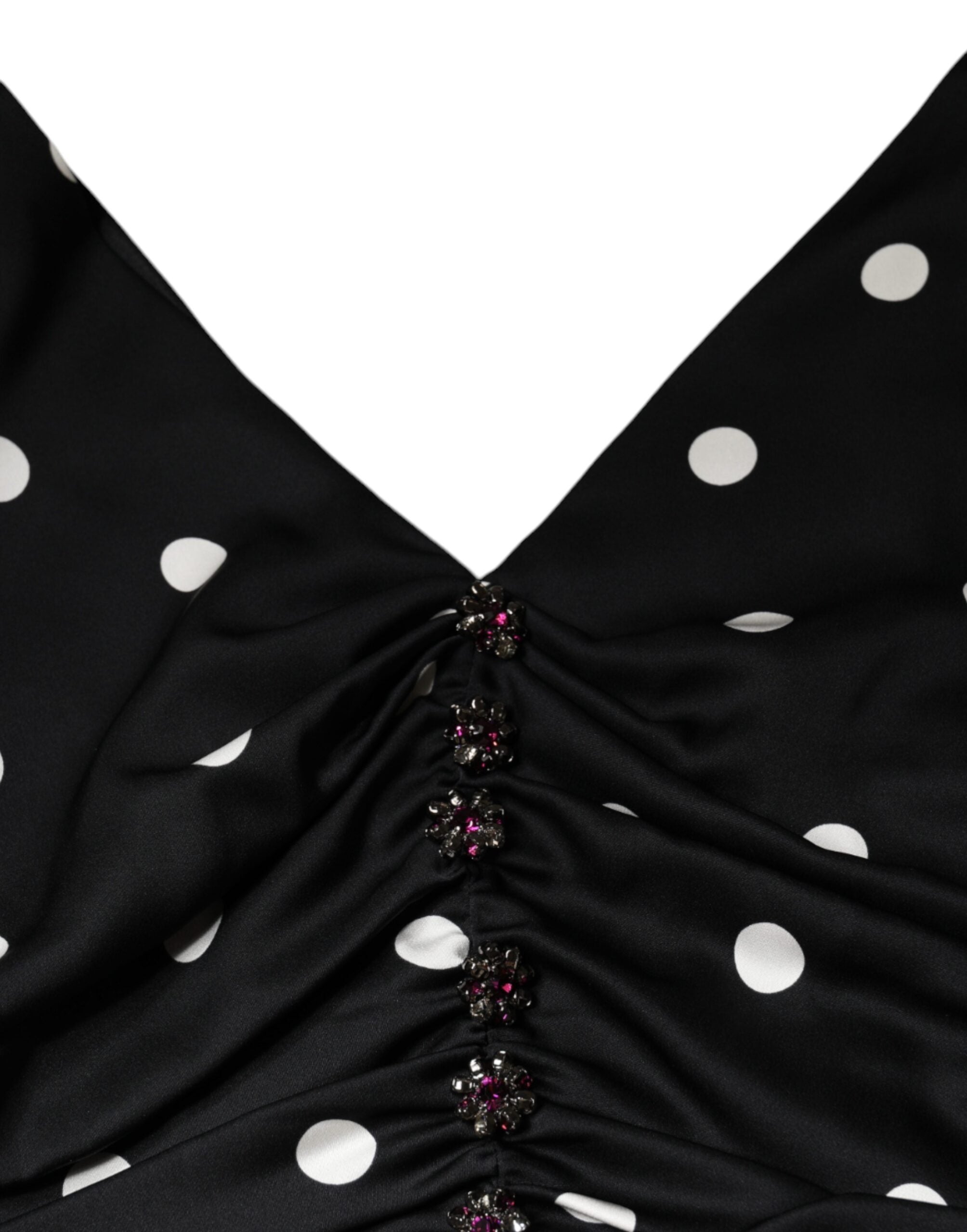 Dolce & Gabbana Black Silk Polka Dot V-neck Tassel Midi Women's Dress (Pre-Owned)