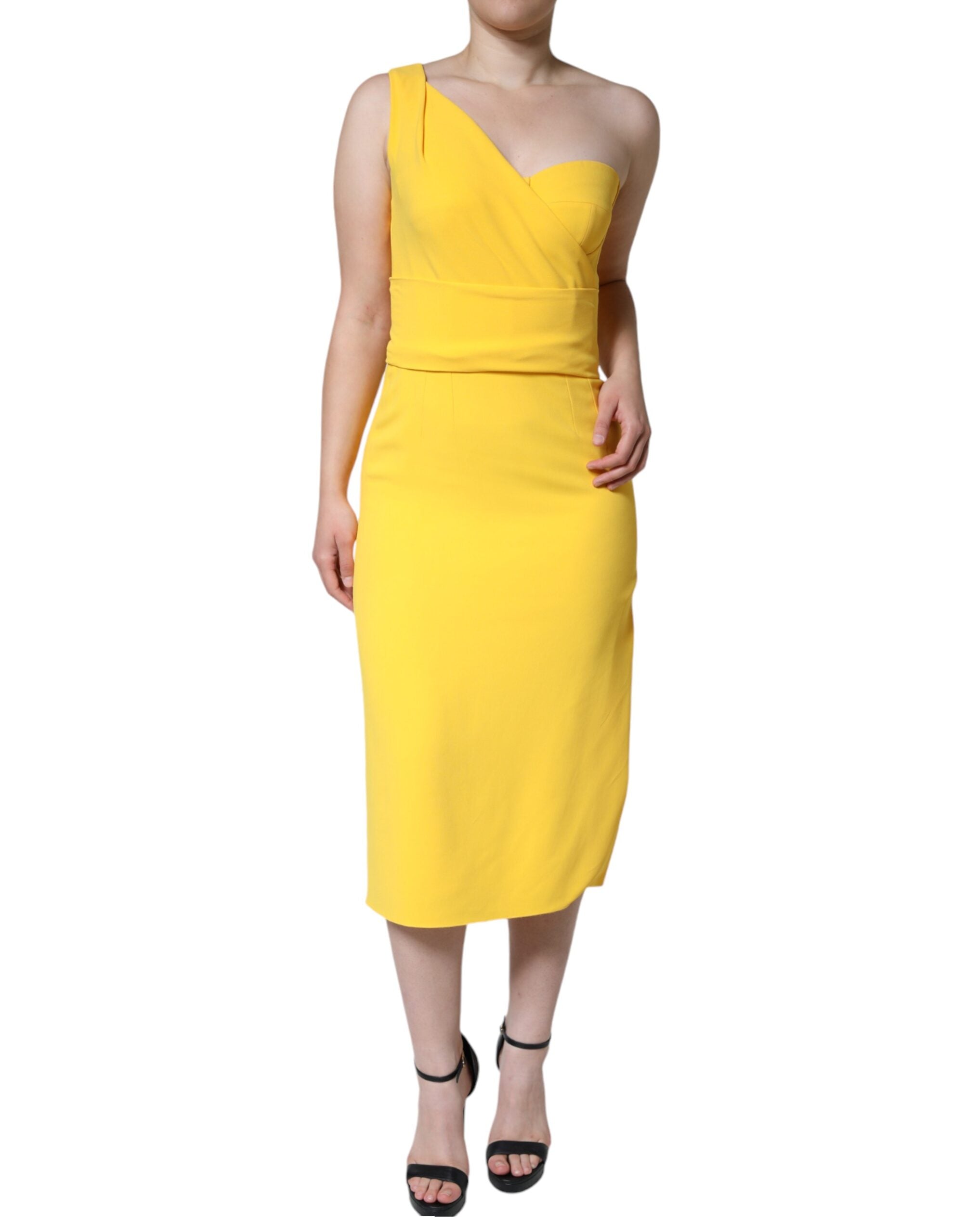Dolce & Gabbana Yellow One Shoulder Side Slit Midi Women's Dress (Pre-