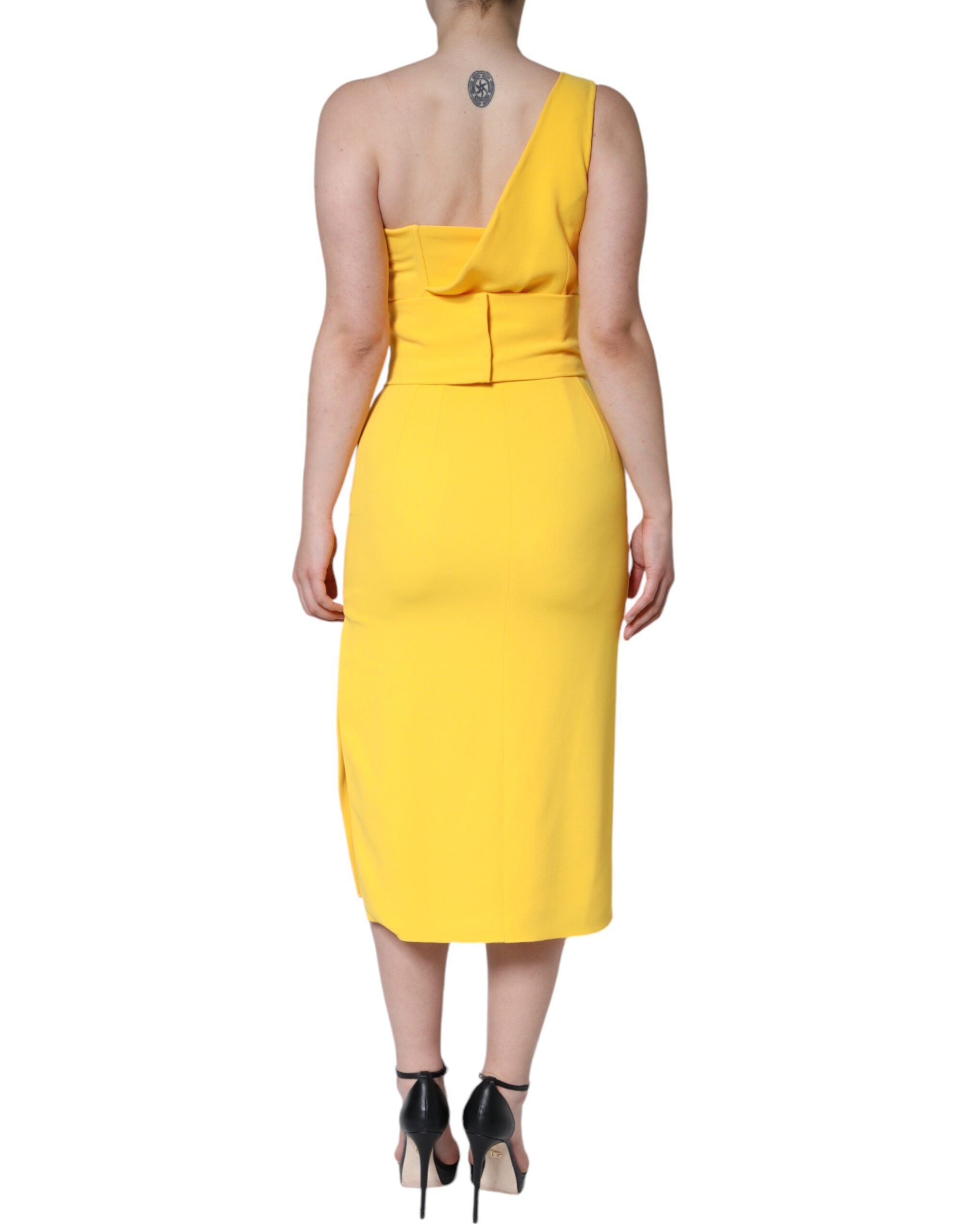 Dolce & Gabbana Yellow One Shoulder Side Slit Midi Women's Dress (Pre-Owned)