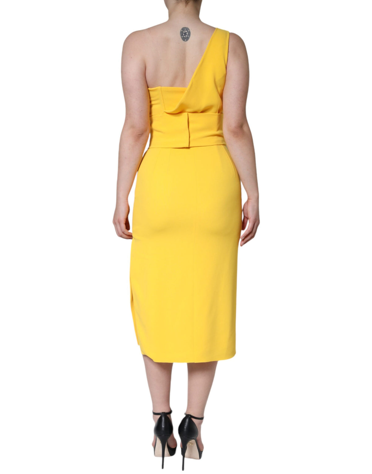 Dolce & Gabbana Yellow One Shoulder Side Slit Midi Women's Dress (Pre-Owned)
