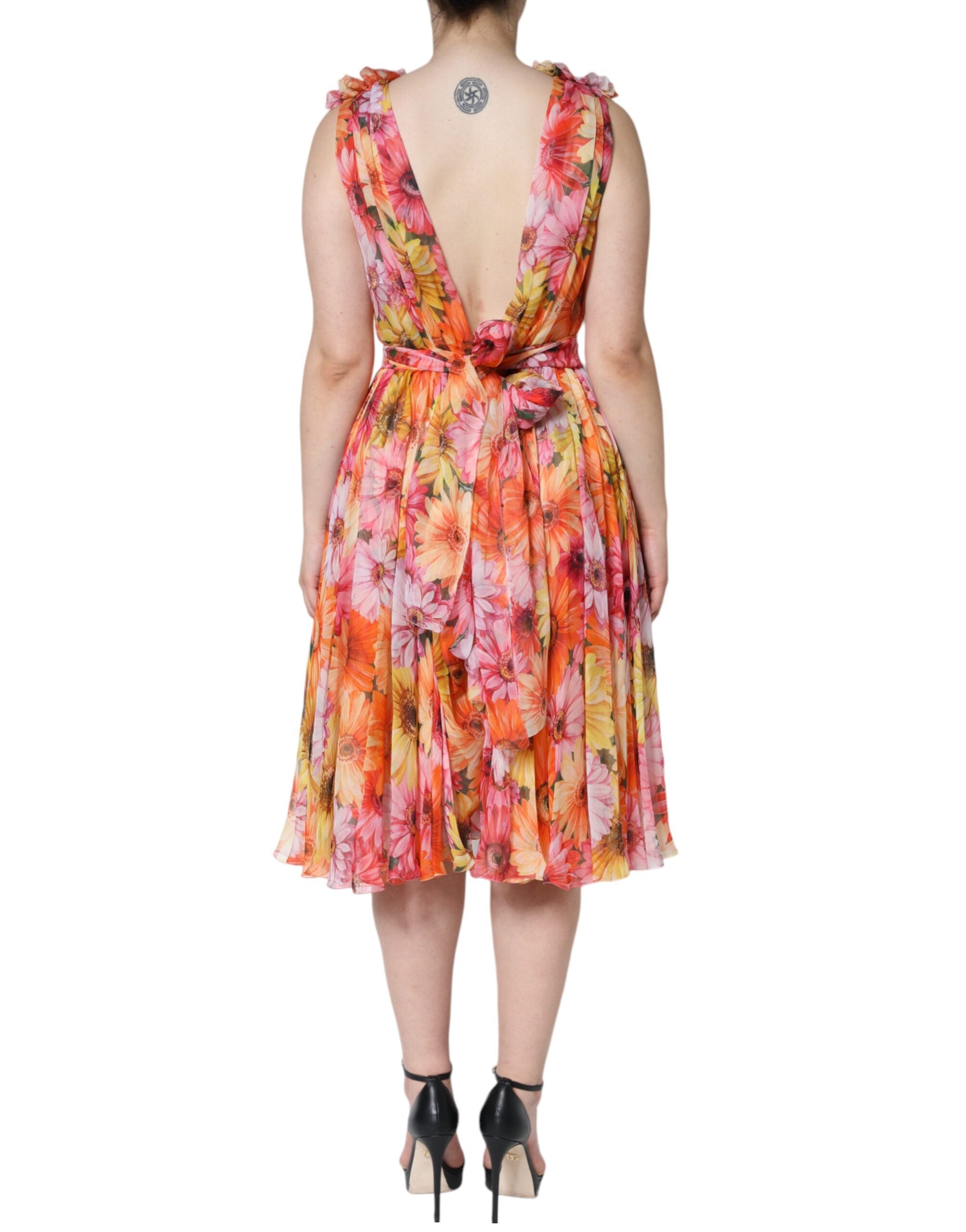 Dolce & Gabbana Multicolor Floral Sleeveless V-neck Midi Women's Dress