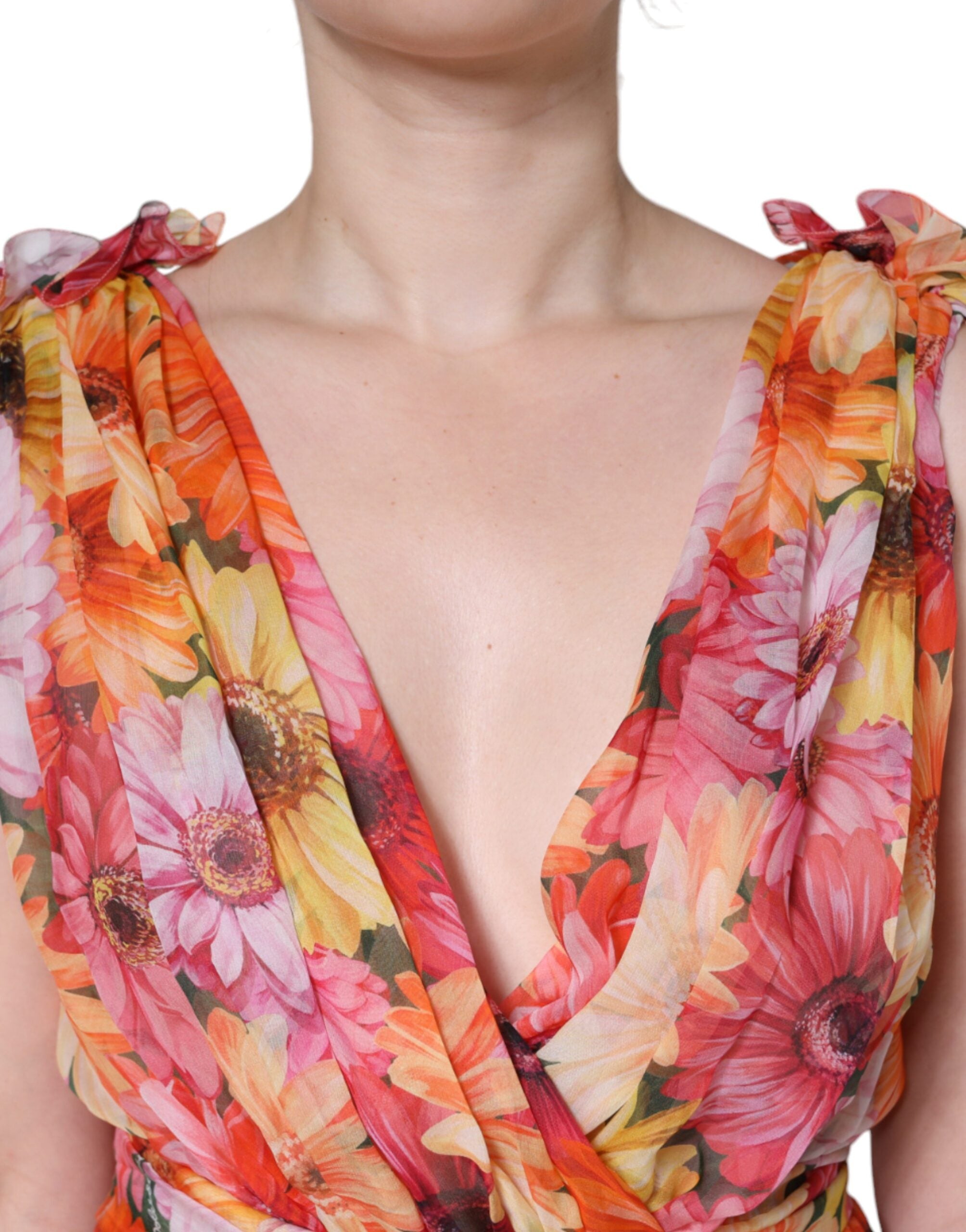 Dolce & Gabbana Multicolor Floral Sleeveless V-neck Midi Women's Dress