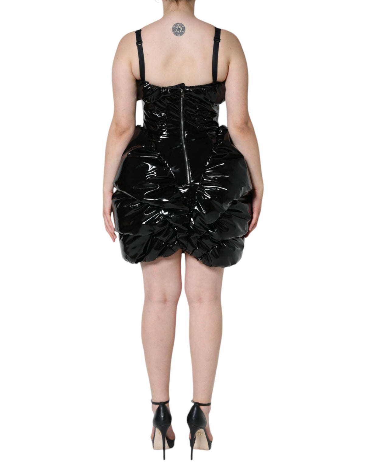 Dolce & Gabbana Black Polyester Ruched Coated Mini Women's Dress (Pre-Owned)