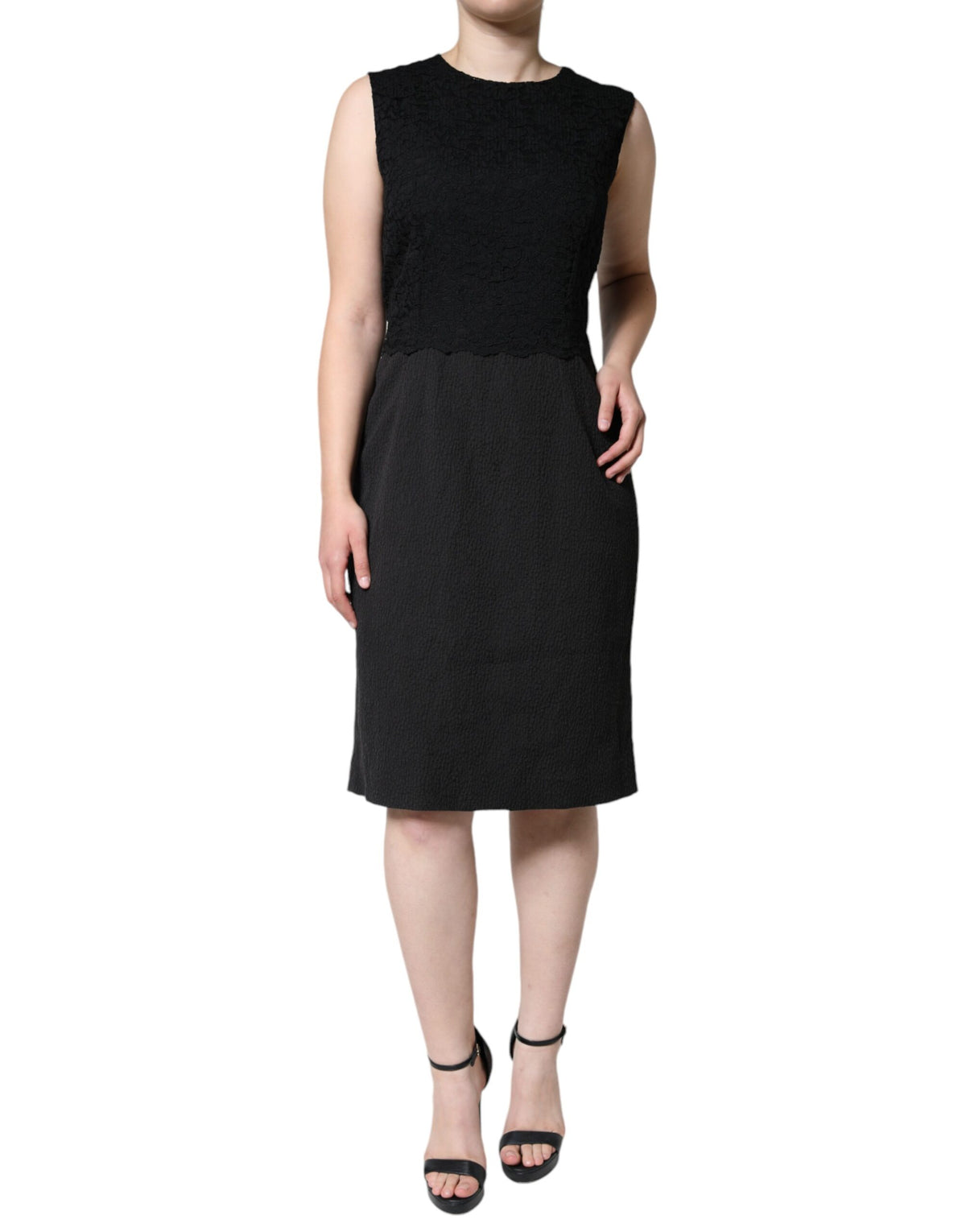 Dolce & Gabbana Black Cotton Sheath Knee Length Women's Dress