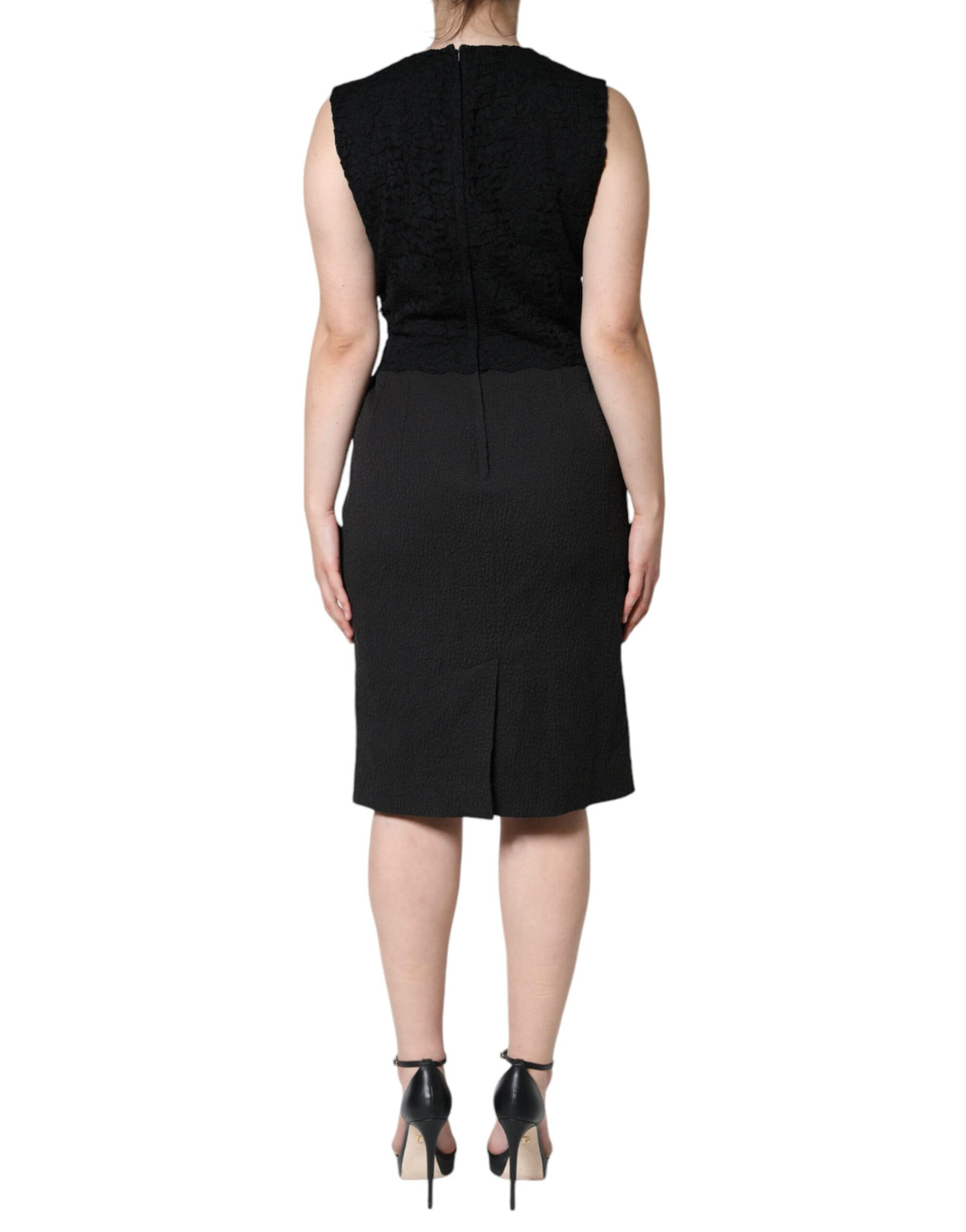 Dolce & Gabbana Black Cotton Sheath Knee Length Women's Dress