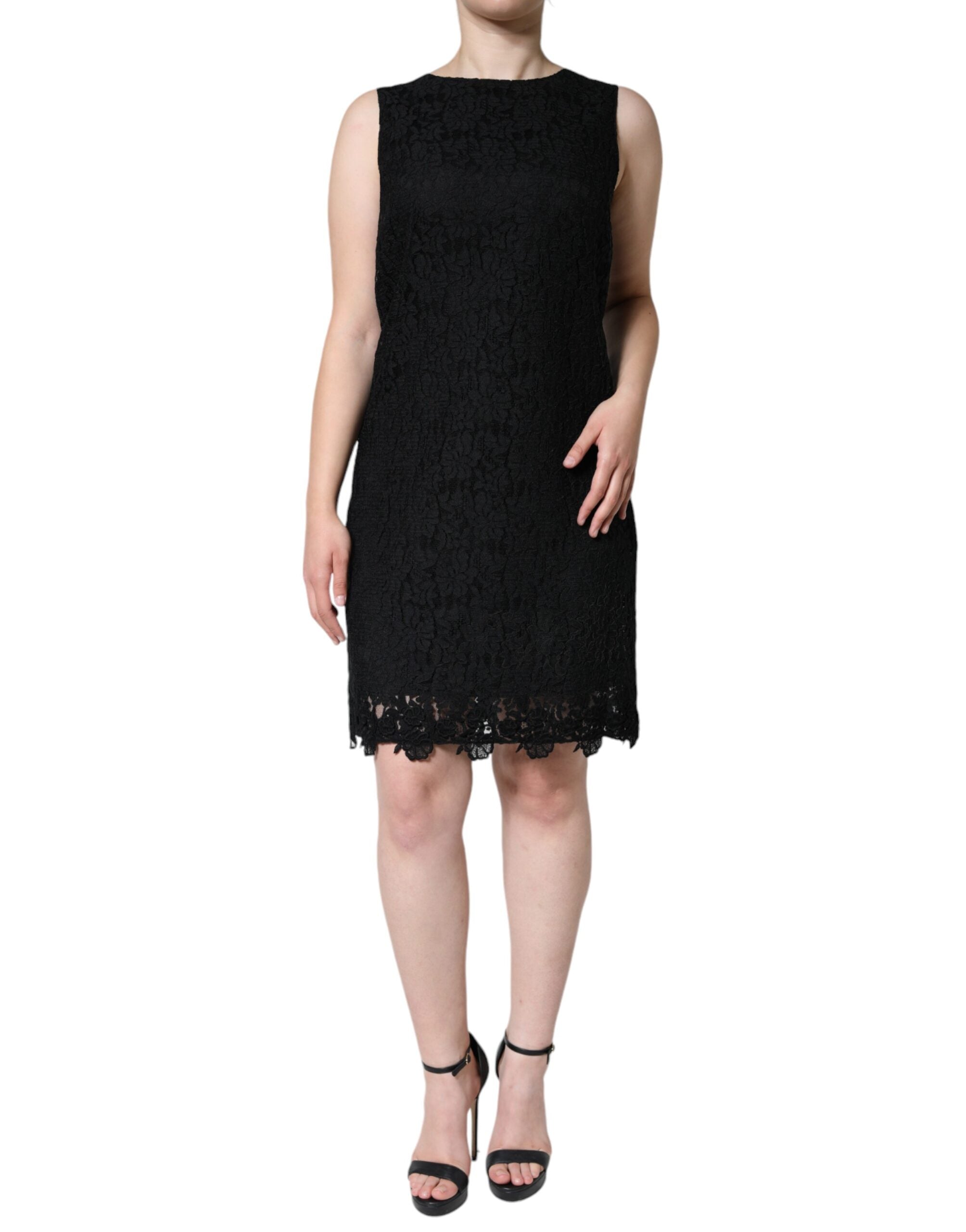 Dolce & Gabbana Black Floral Lace Sheath Sleeveless Mini Women's Dress