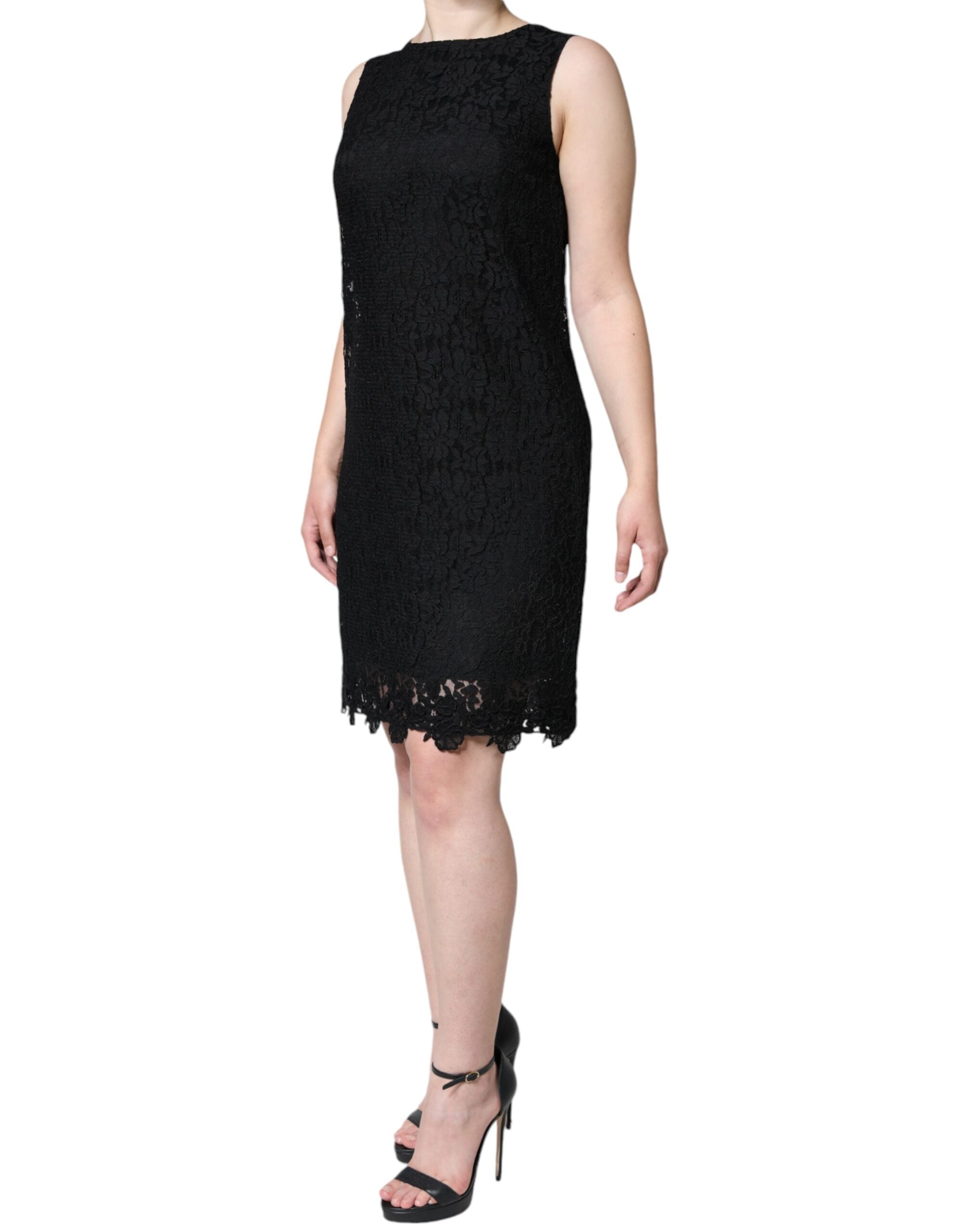 Dolce & Gabbana Black Floral Lace Sheath Sleeveless Mini Women's Dress