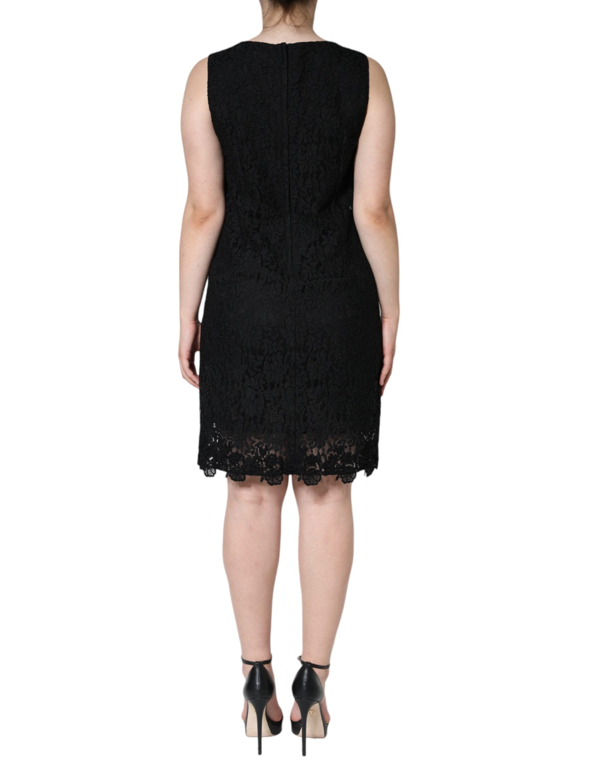 Dolce & Gabbana Black Floral Lace Sheath Sleeveless Mini Women's Dress