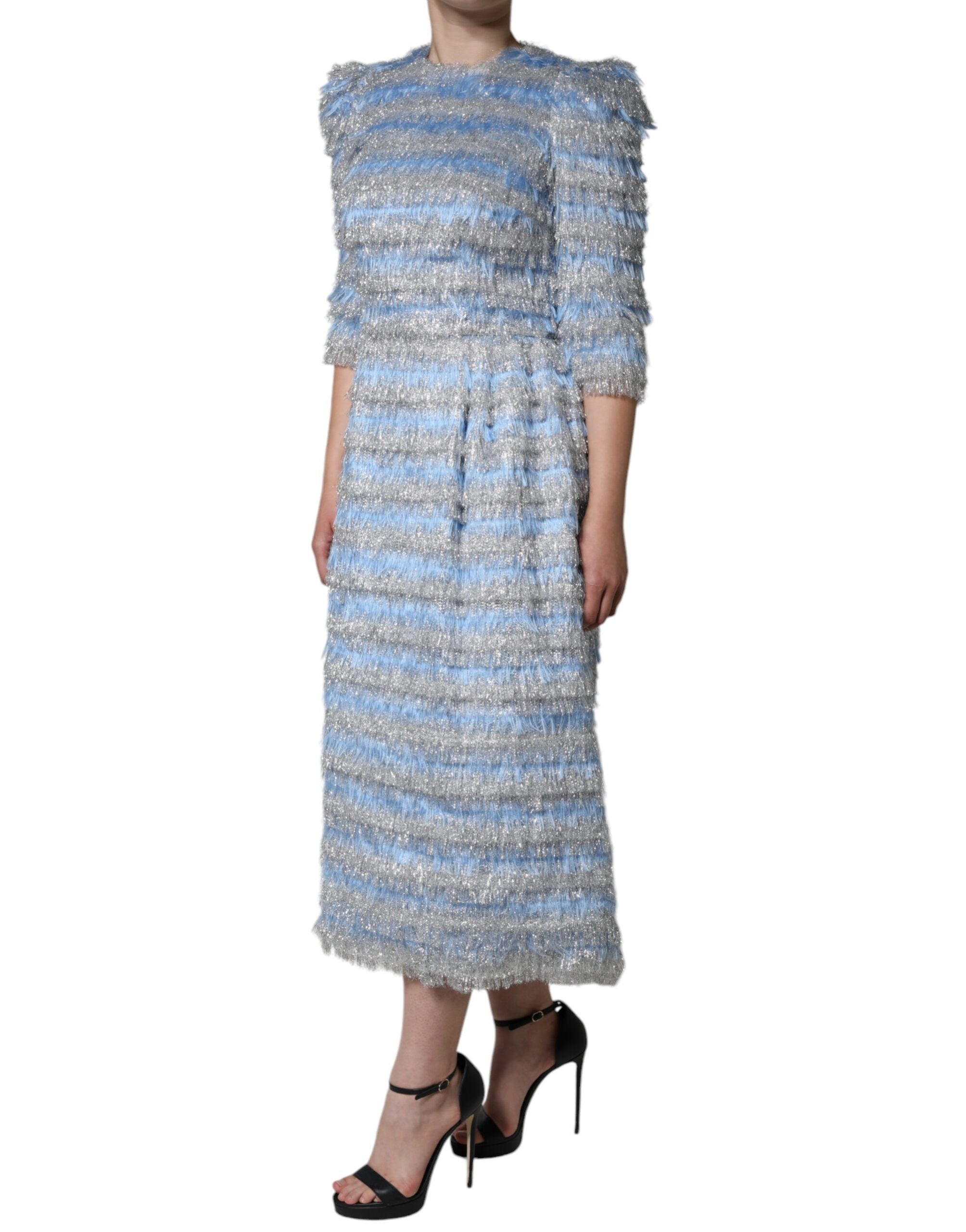 Dolce & Gabbana Light Blue Silver Jacquard A-line Midi Women's Dress