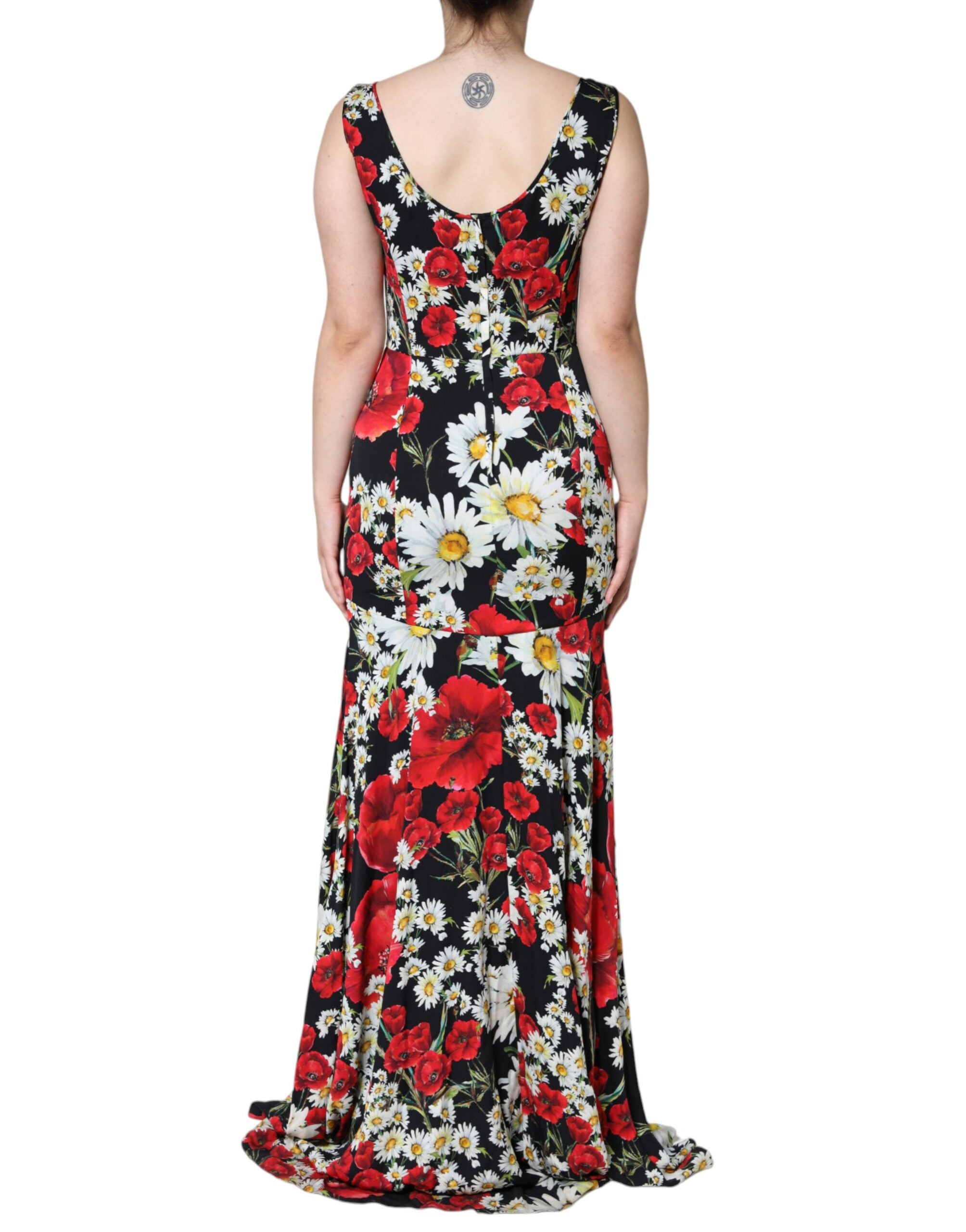 Dolce & Gabbana Black Floral Silk Sleeveless Long Gown Women's Dress