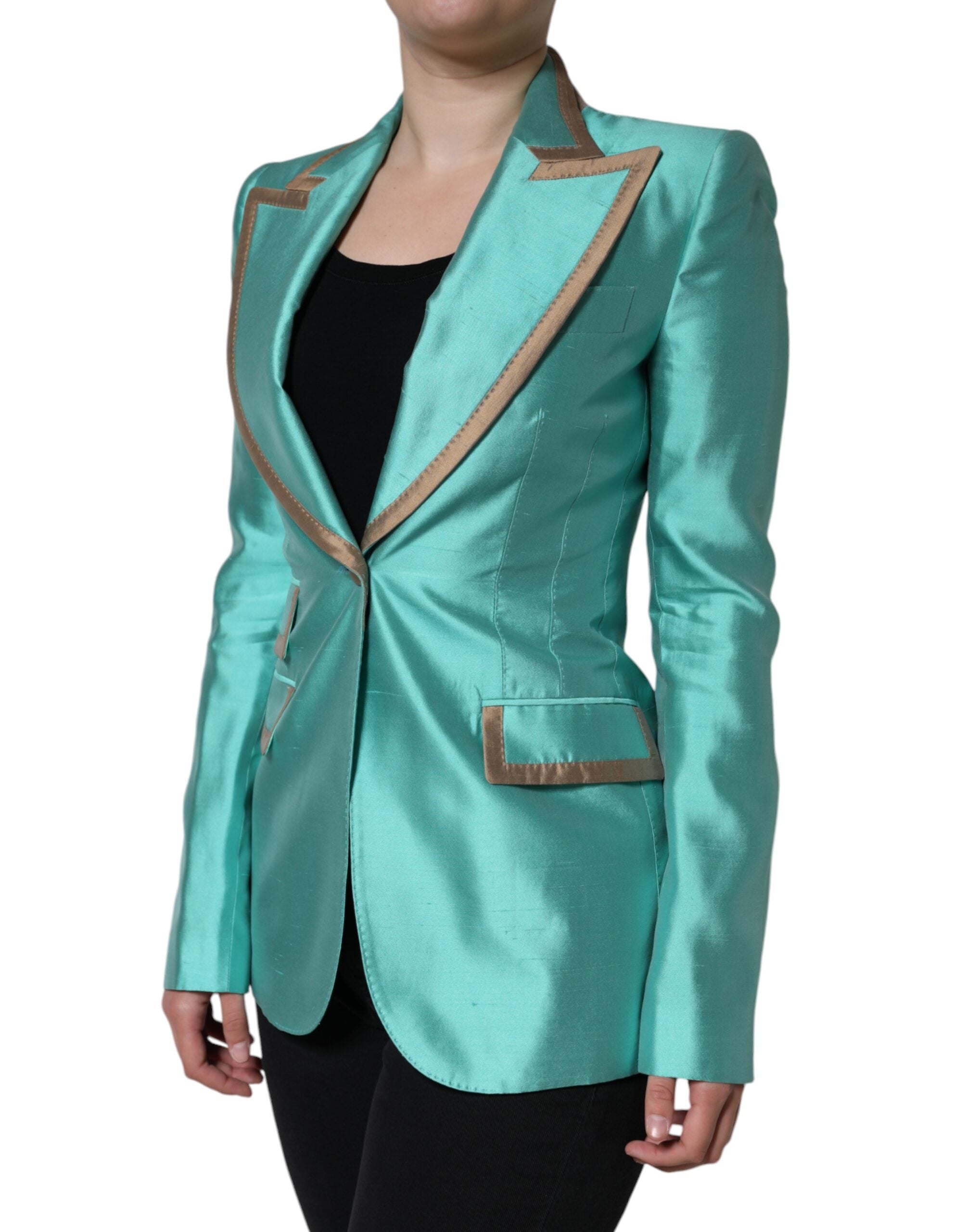 Dolce & Gabbana Metallic Green Single Breasted Blazer Women's Jacket