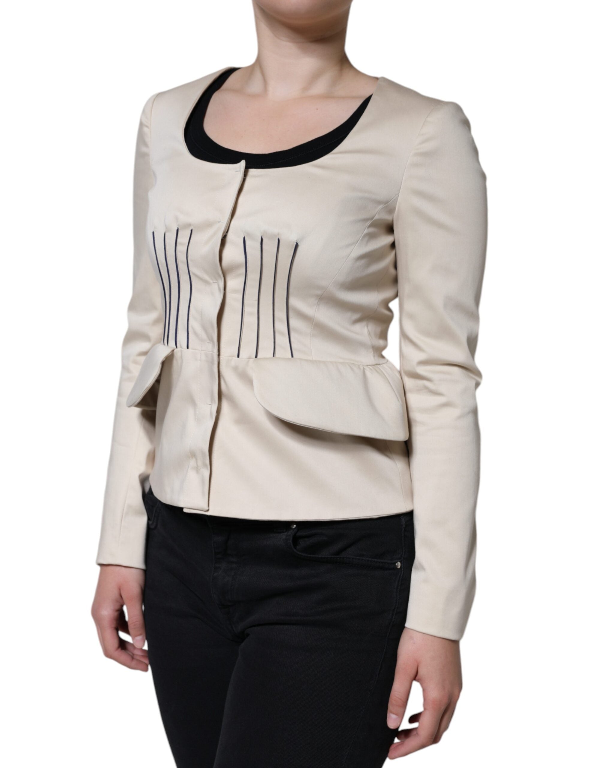Valentino Beige Cotton Long Sleeves Round Neck Blazer Women's Jacket (Pre-Owned)
