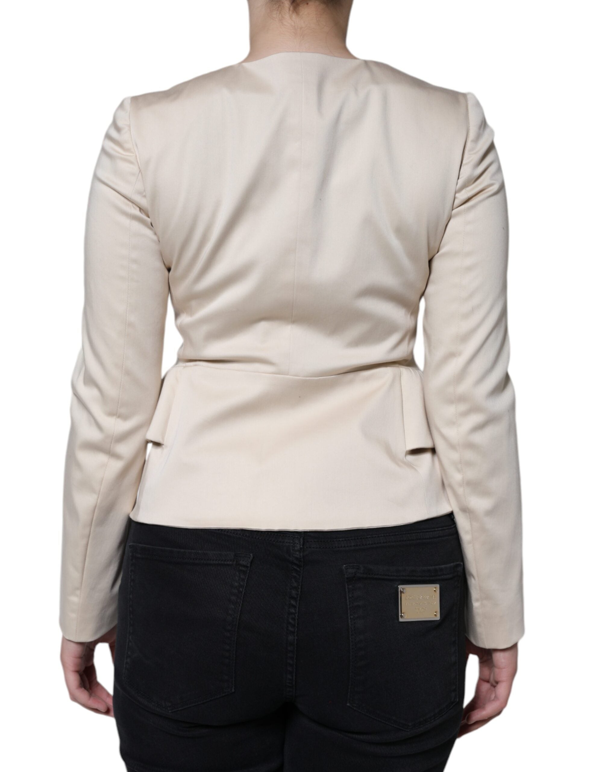 Valentino Beige Cotton Long Sleeves Round Neck Blazer Women's Jacket (Pre-Owned)