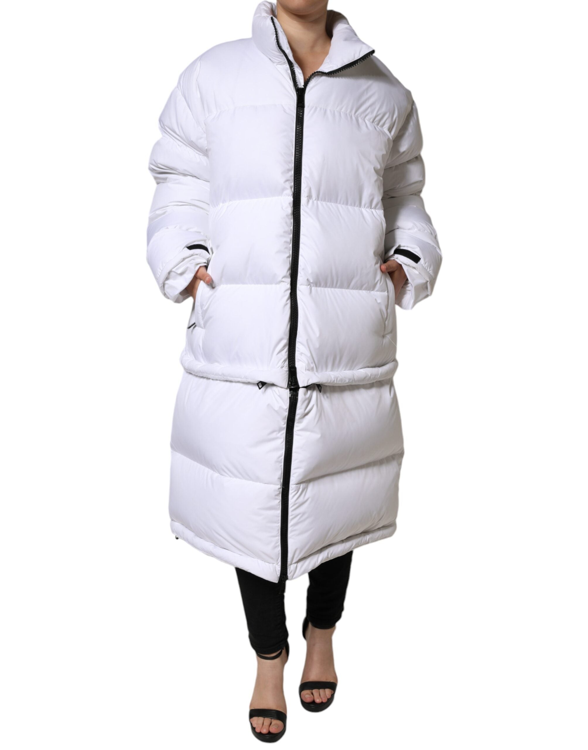 Dolce & Gabbana White Puffer Quilted Full Zip Coat Women's Jacket