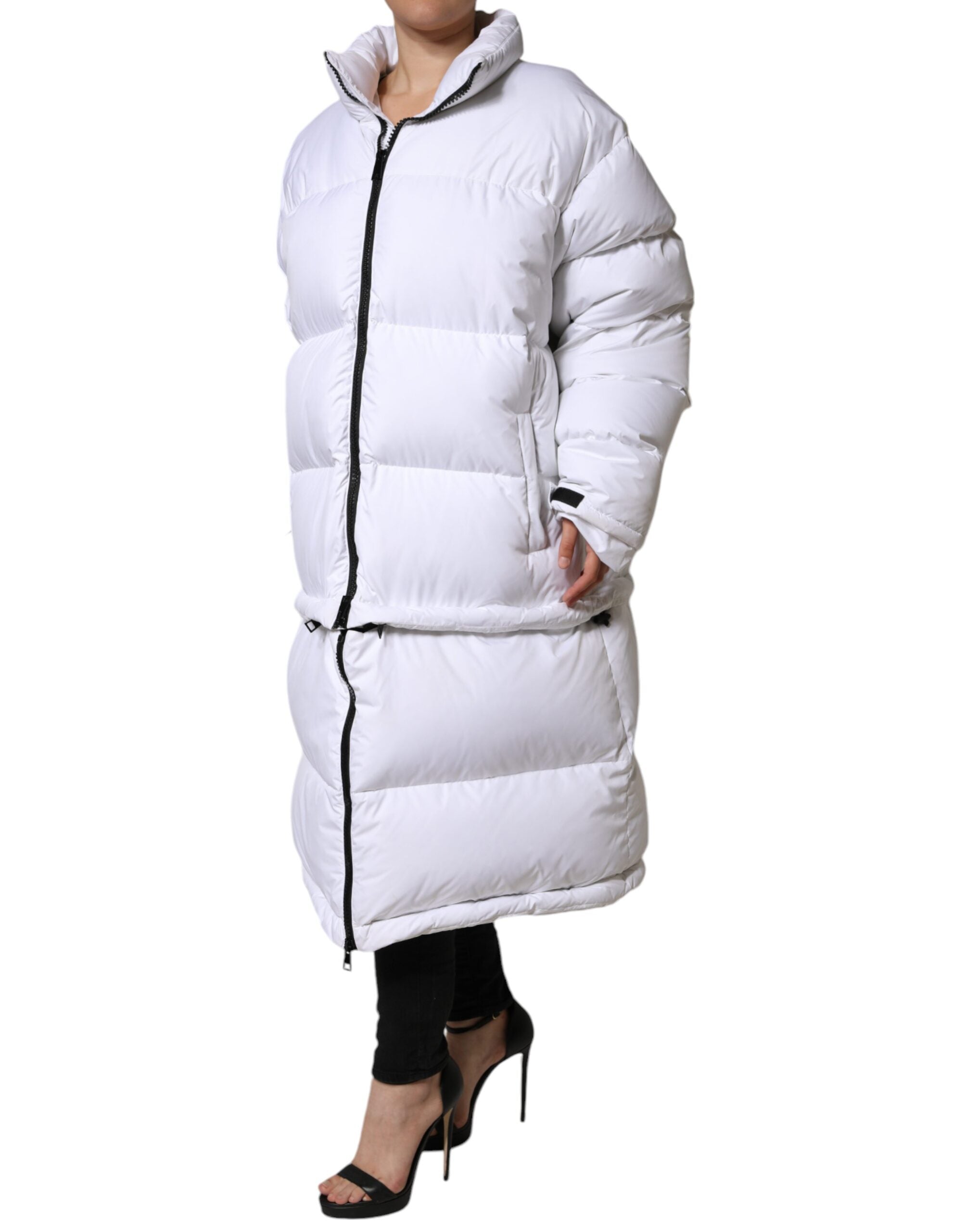 Dolce & Gabbana White Puffer Quilted Full Zip Coat Women's Jacket