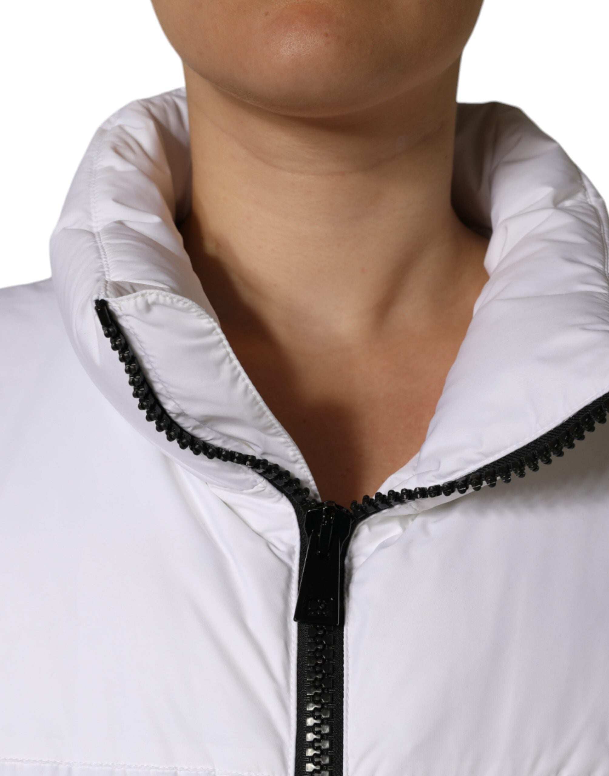Dolce & Gabbana White Puffer Quilted Full Zip Coat Women's Jacket