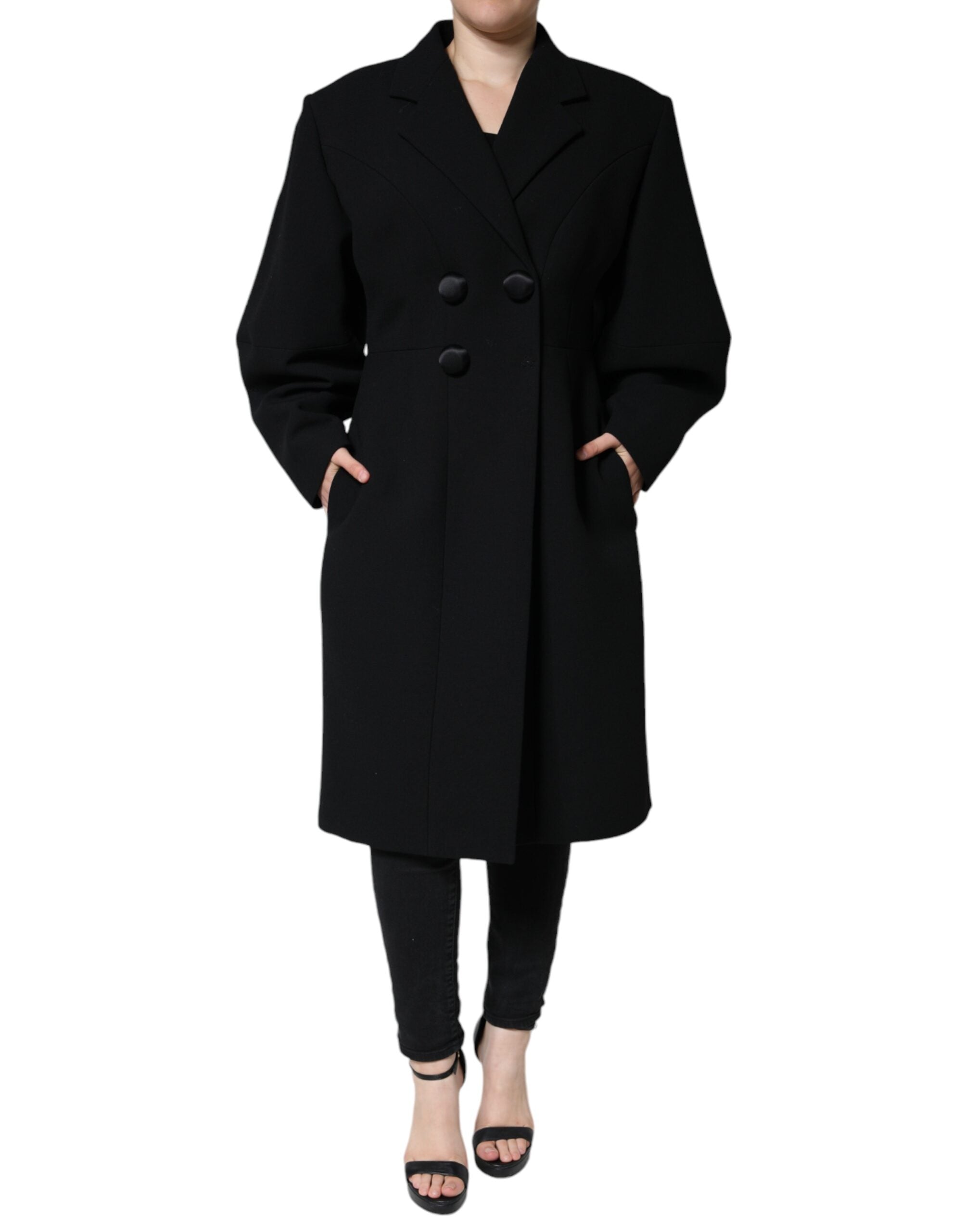 Dolce & Gabbana Black Double Breasted Trench Coat Jacket (Pre-Owned)