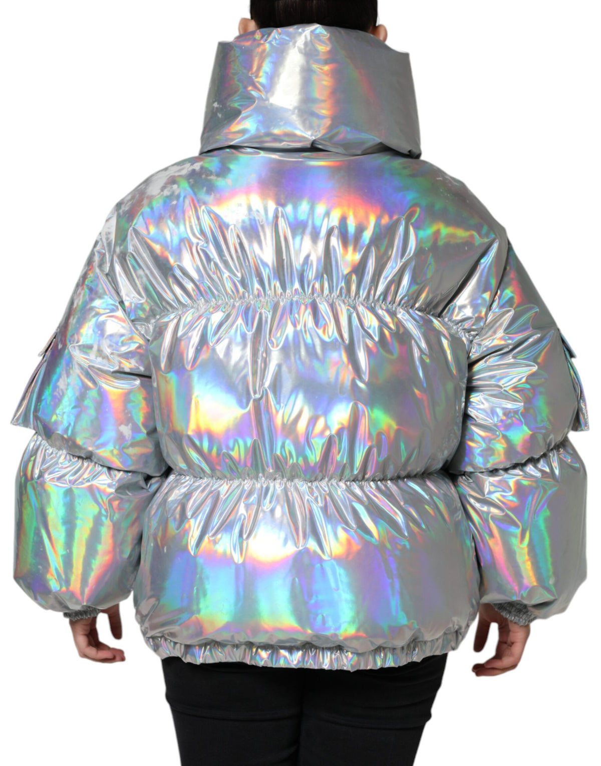 Dolce & Gabbana Silver Iridescent Puffer Full Zip Coat Women's Jacket (Pre-Owned)