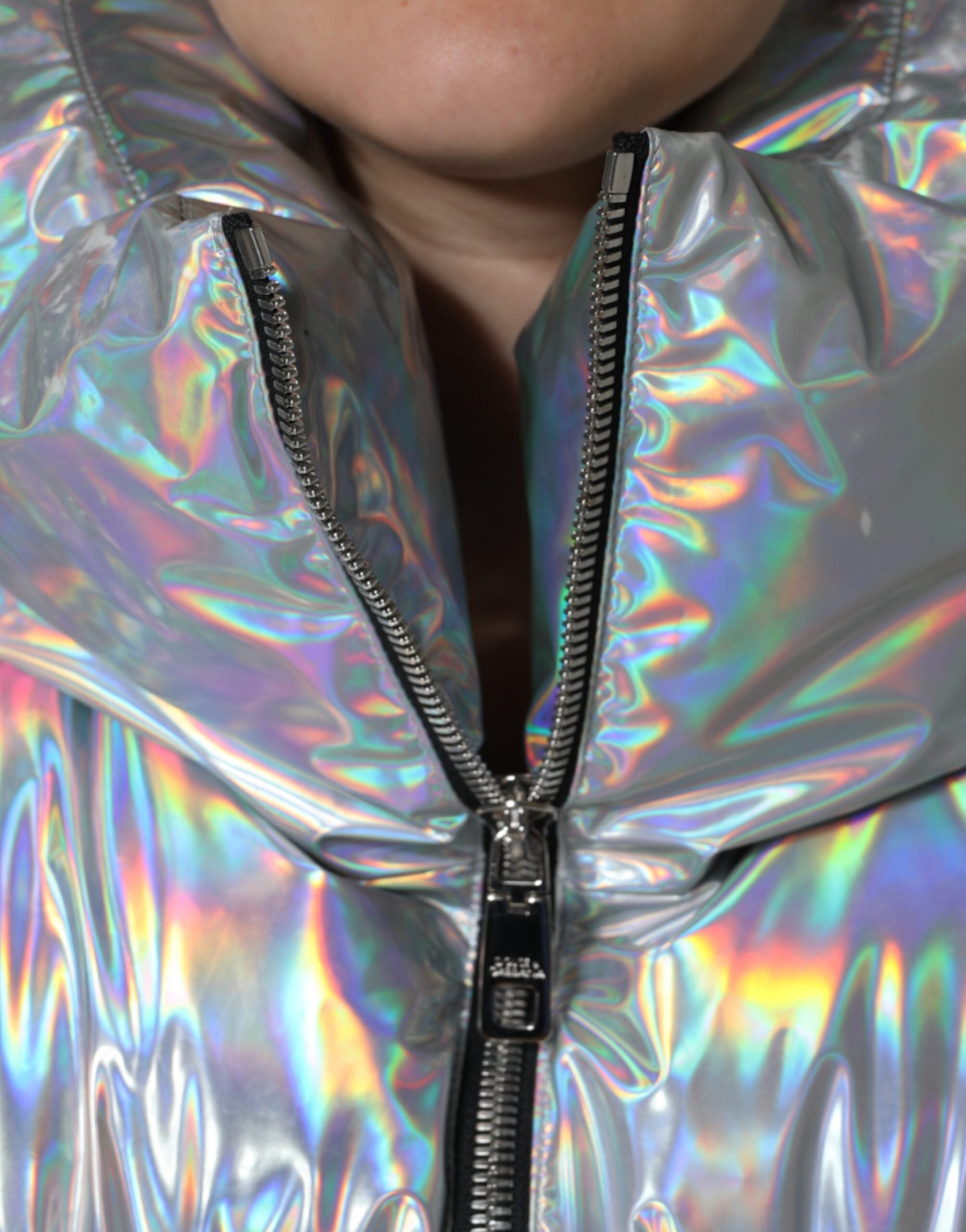 Dolce & Gabbana Silver Iridescent Puffer Full Zip Coat Women's Jacket (Pre-Owned)